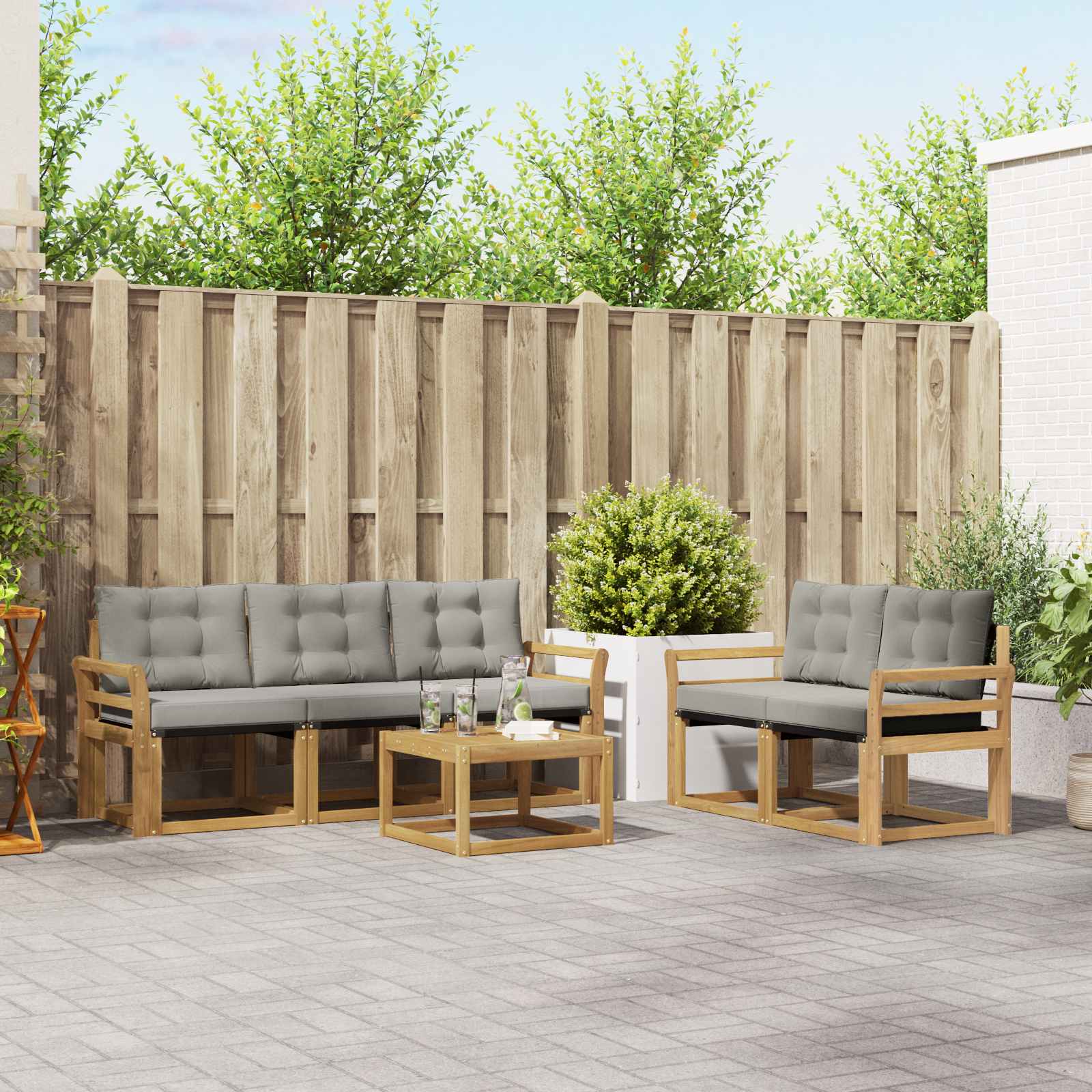 Buiten bankenset met kussen 6 pcs Wit en Lichtgrijs