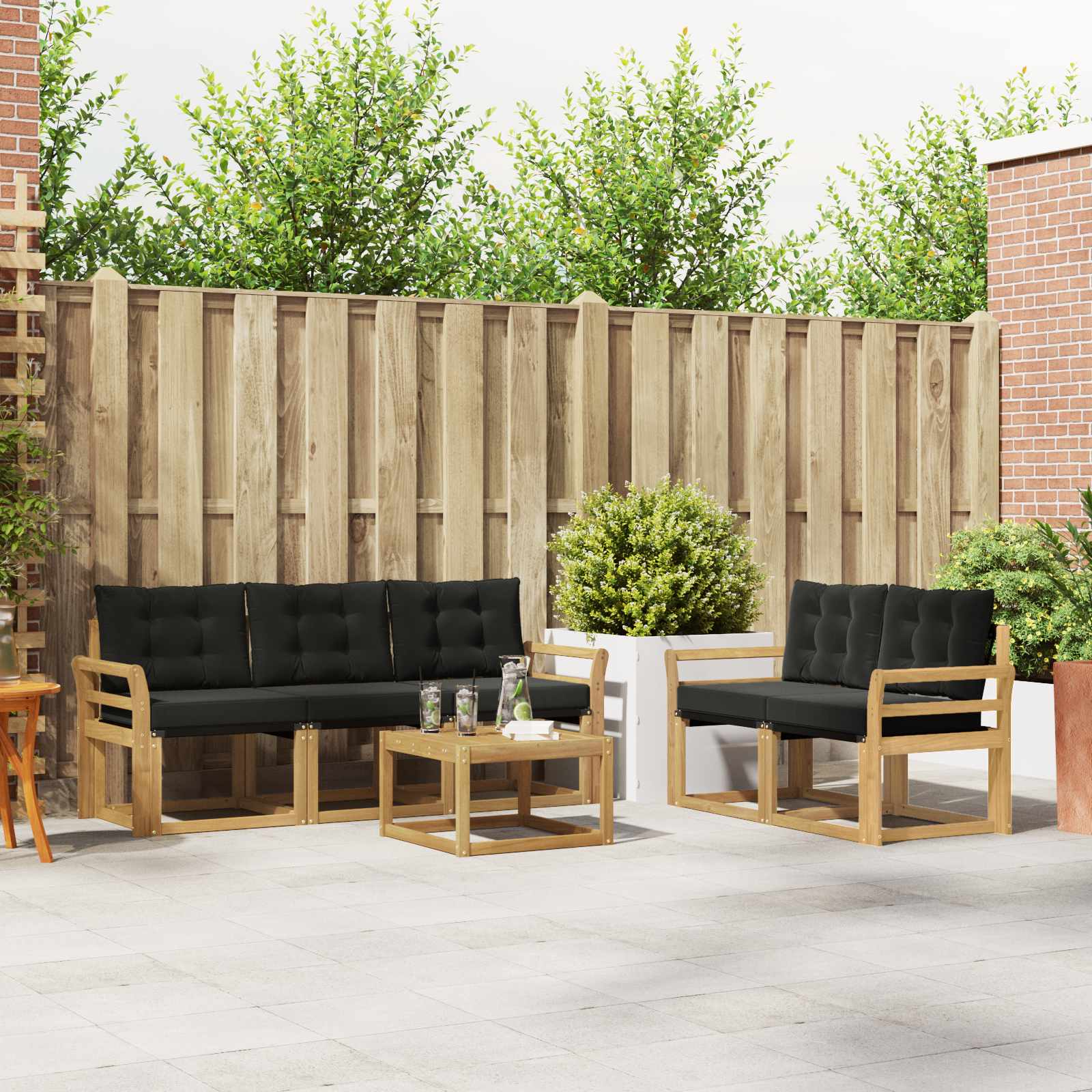Buiten bankenset met kussen 6 pcs Wit en zwart – afbeelding 1