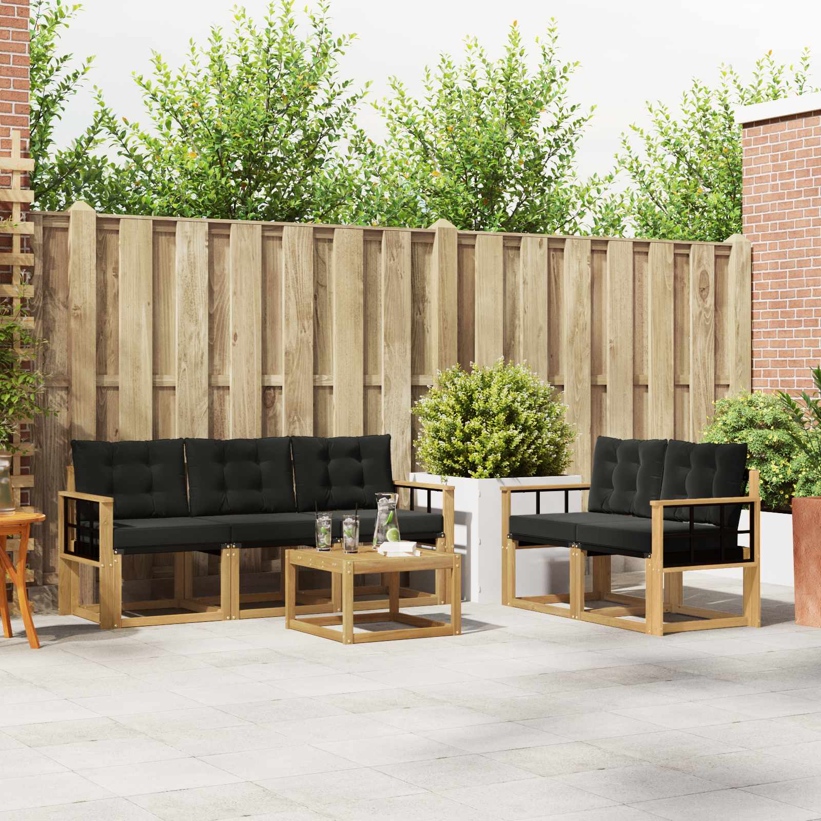 Buiten bankenset met kussen 6 pcs Wit en zwart
