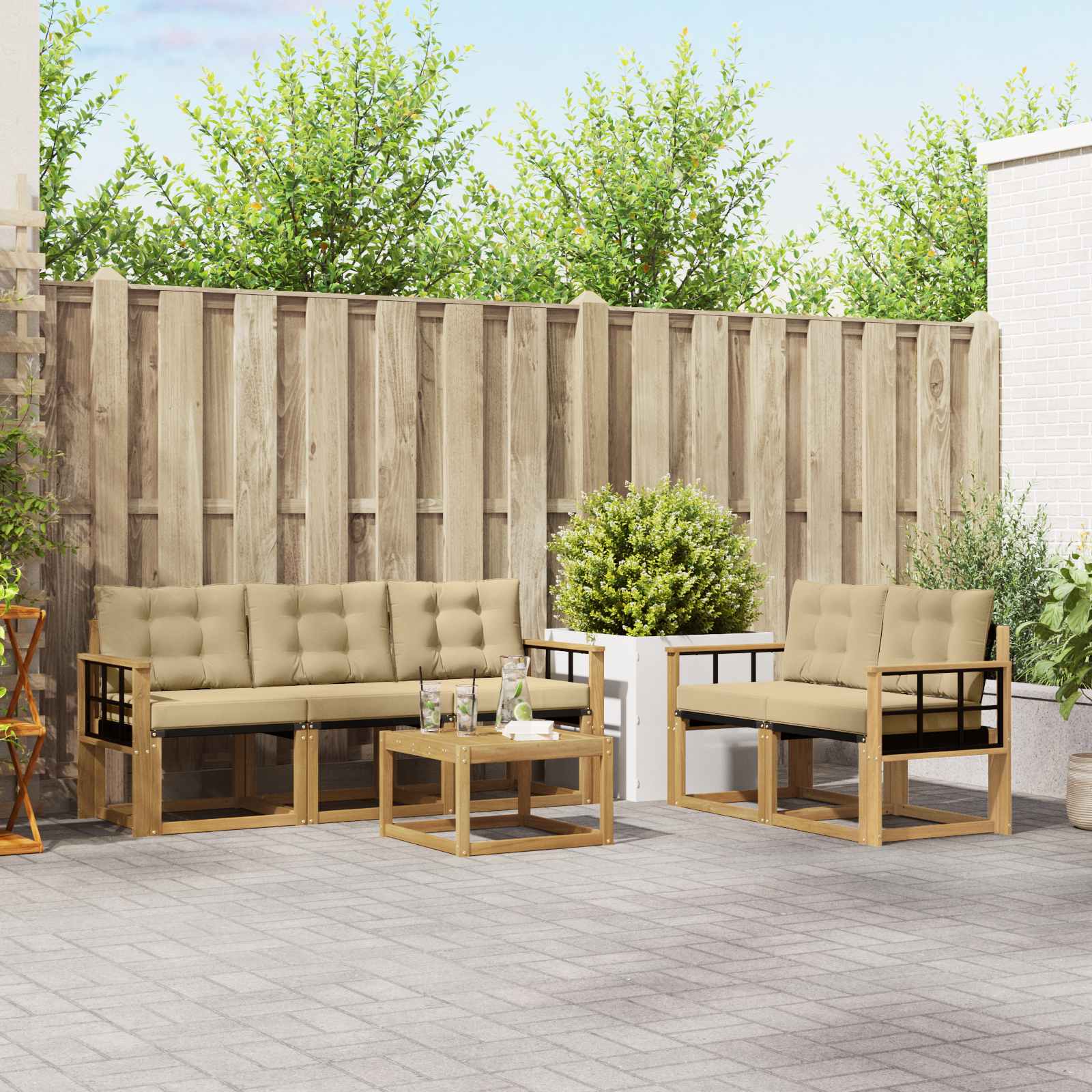 Buiten bankenset met kussen 6 pcs Wit en Beige – afbeelding 1