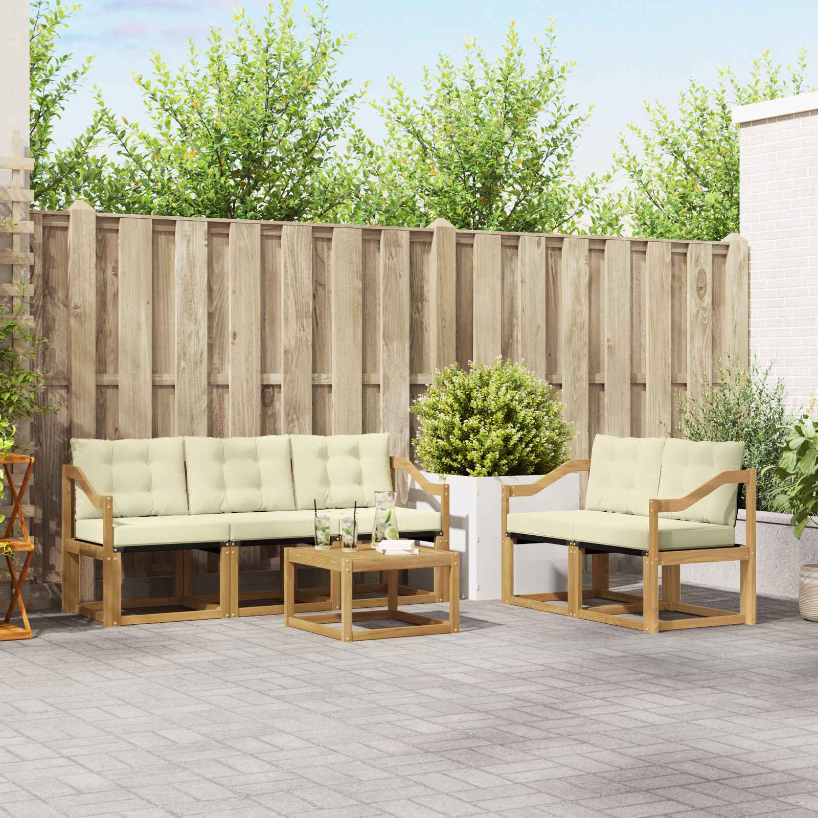 Buiten bankenset met kussen 6 pcs Wit en crèmekleurig – afbeelding 1