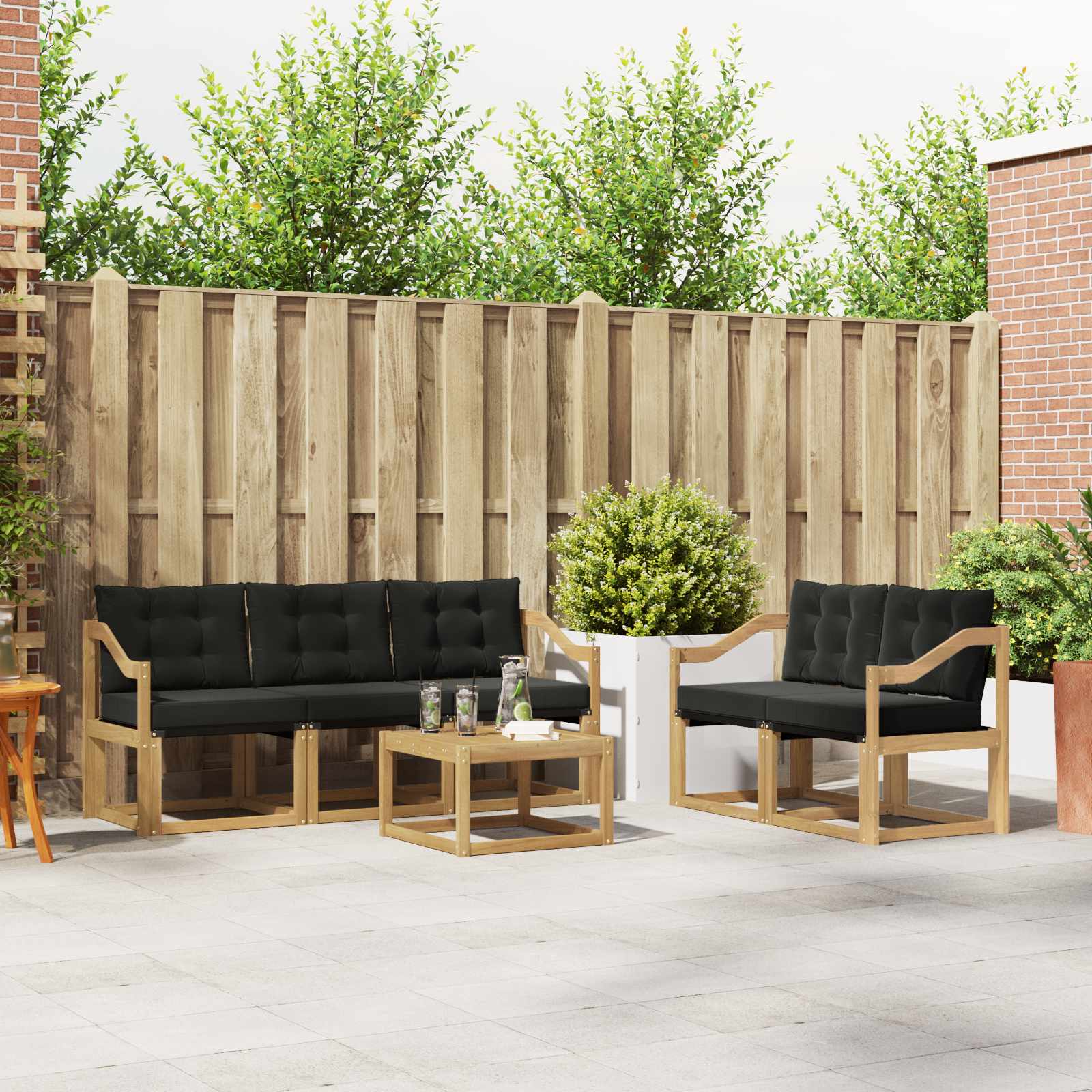 Buiten bankenset met kussen 6 pcs Wit en zwart