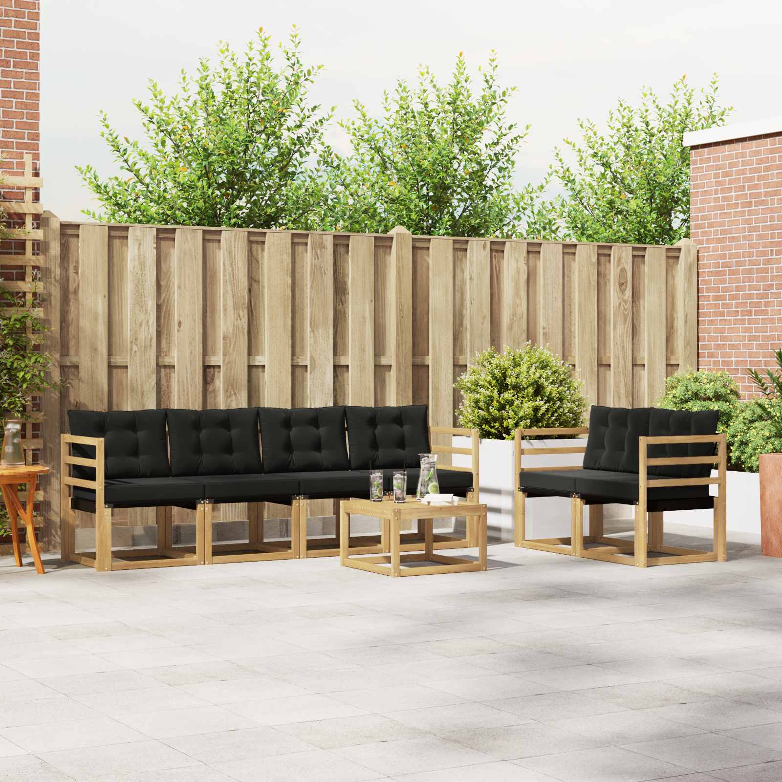 Buiten bankenset 7 pcs Massief Acaciahout en Textilene – afbeelding 1
