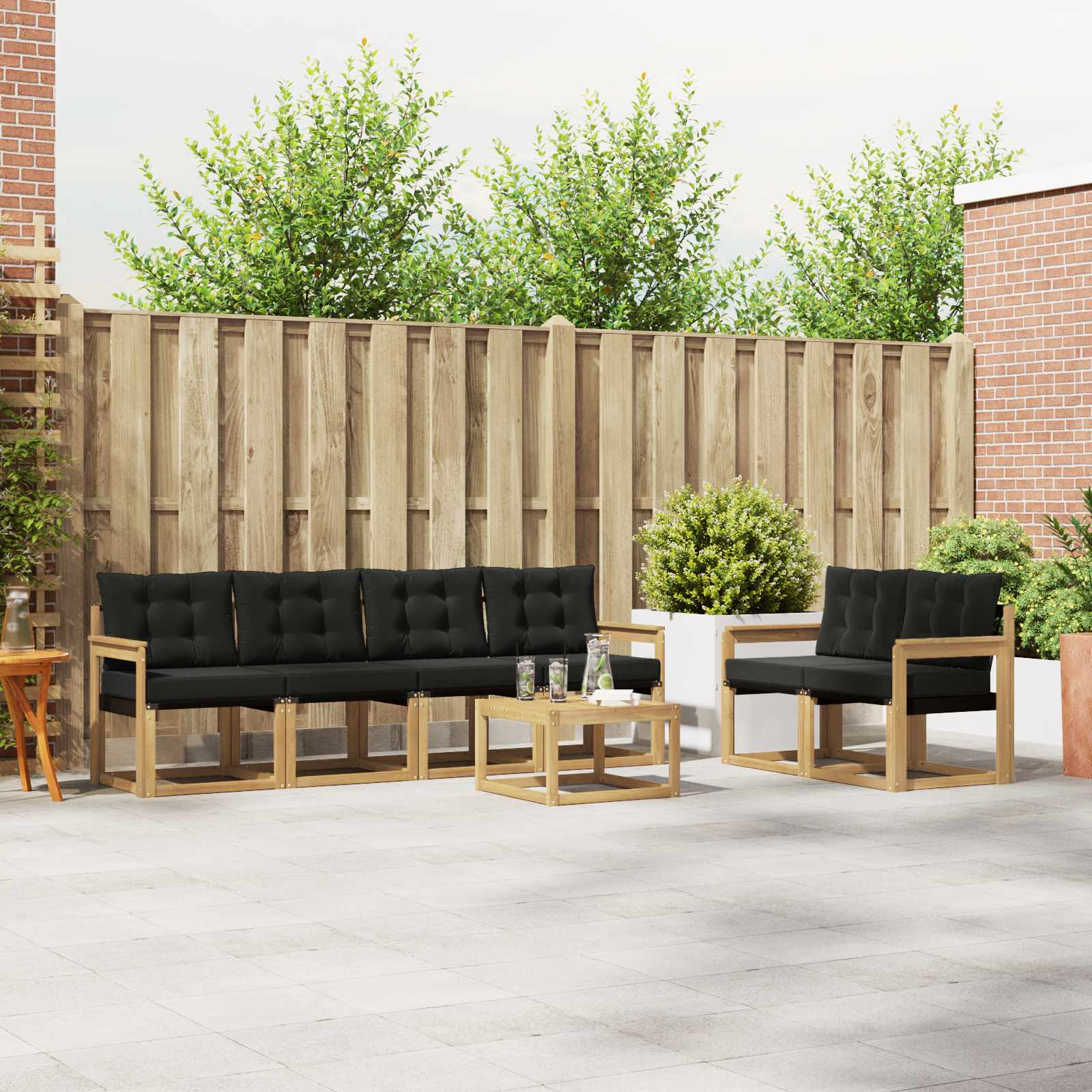 Buiten bankenset 7 pcs Massief Acaciahout en Textilene