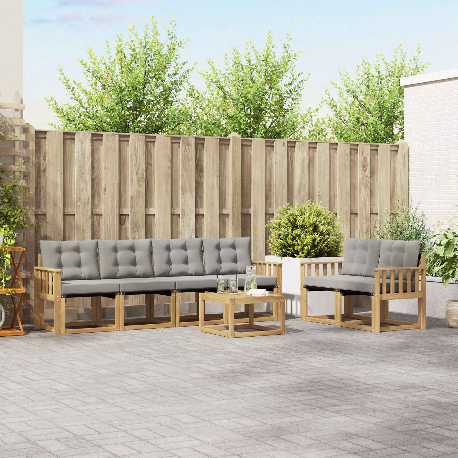 Buiten bankenset met kussen 7 pcs Wit en Lichtgrijs