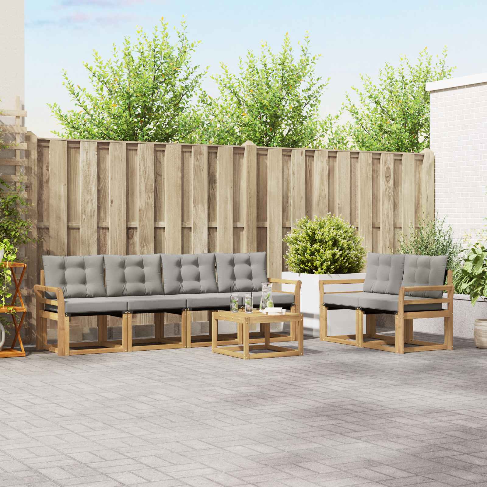 Buiten bankenset met kussen 7 pcs Wit en Lichtgrijs