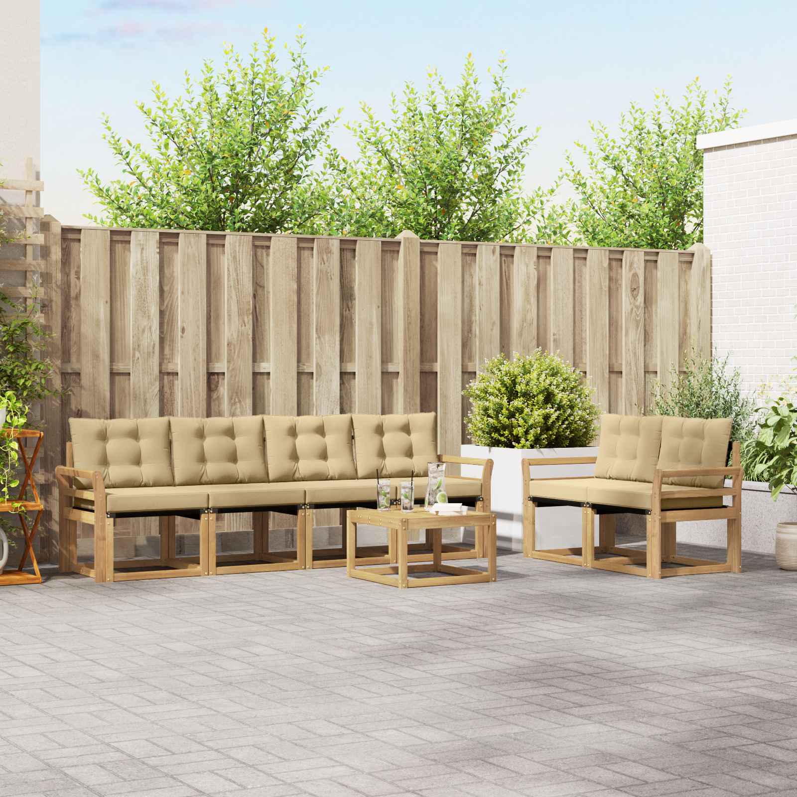 Buiten bankenset met kussen 7 pcs Wit en Beige – afbeelding 1