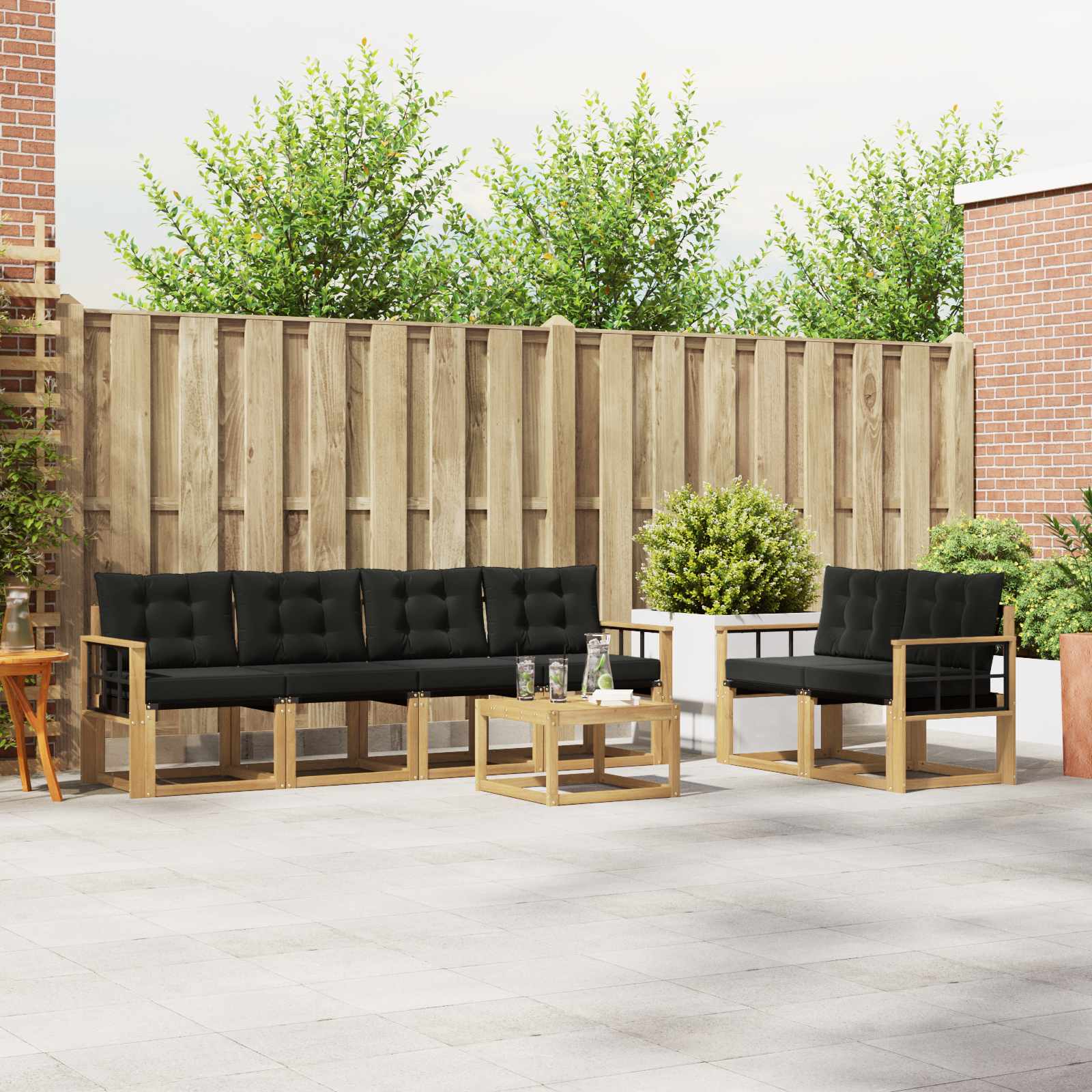 Buiten bankenset met kussen 7 pcs Wit en zwart – afbeelding 1