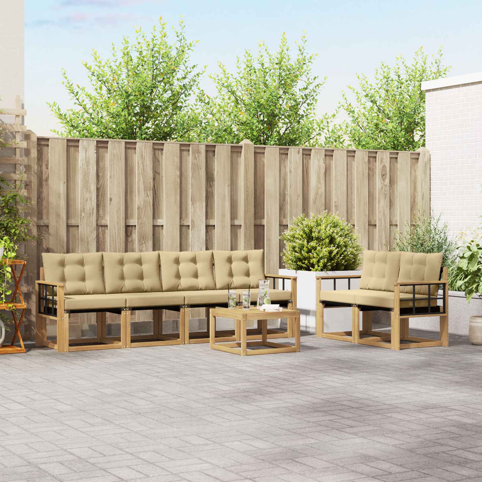 Buiten bankenset met kussen 7 pcs Wit en Beige – afbeelding 1