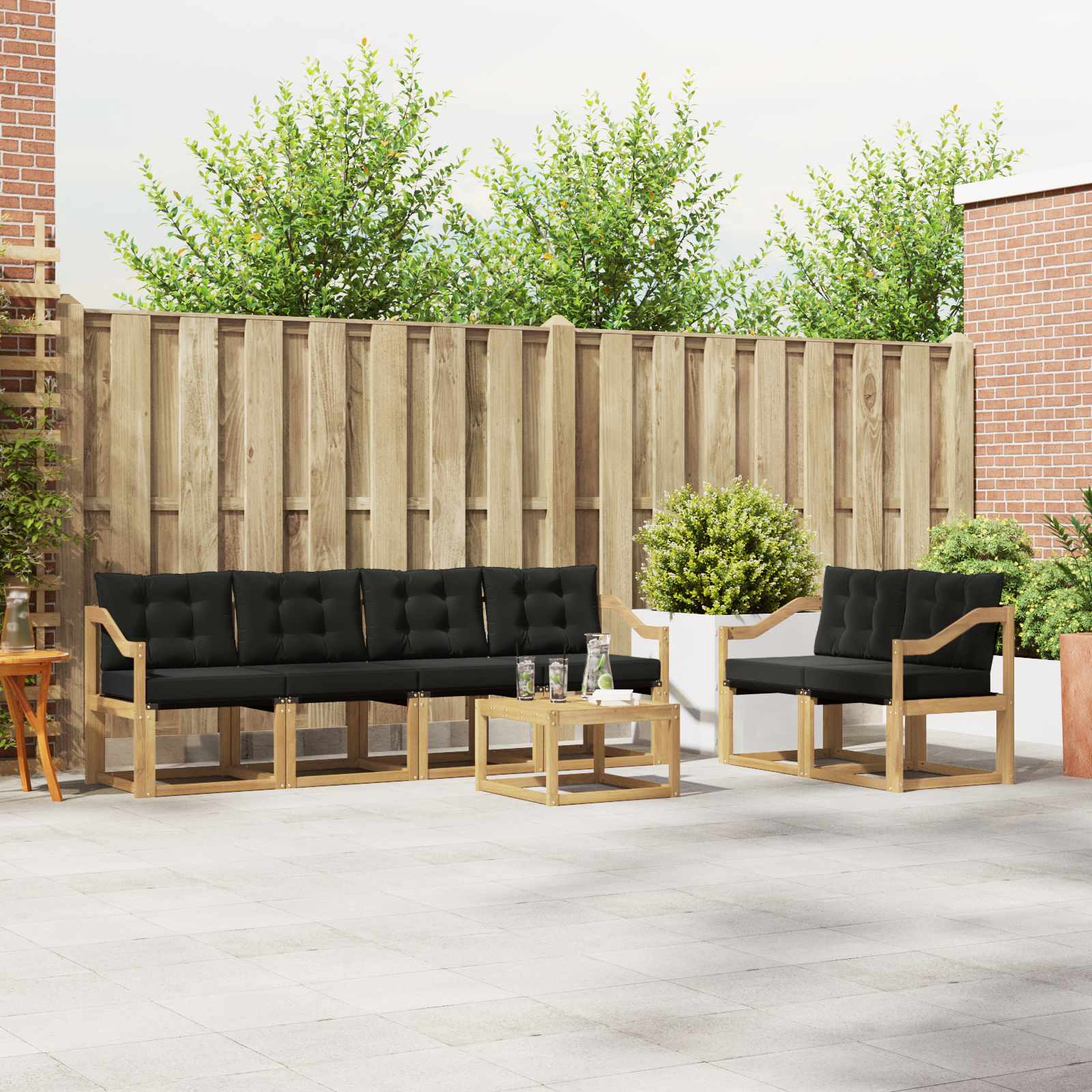 Buiten bankenset met kussen 7 pcs Wit en zwart – afbeelding 1