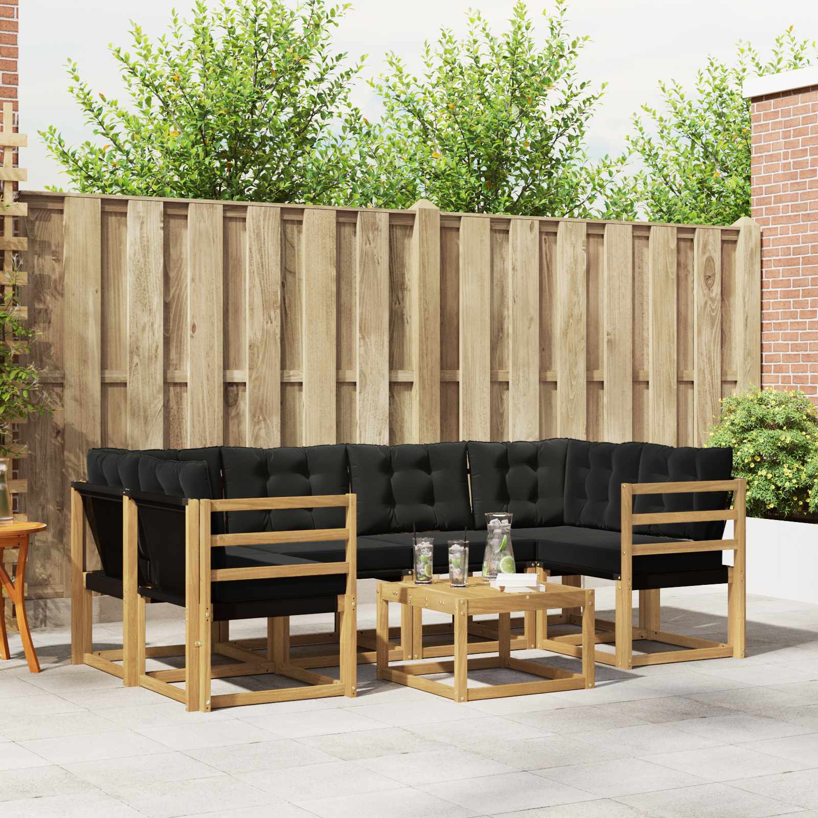 Buiten bankenset met kussen 7 pcs Wit en zwart