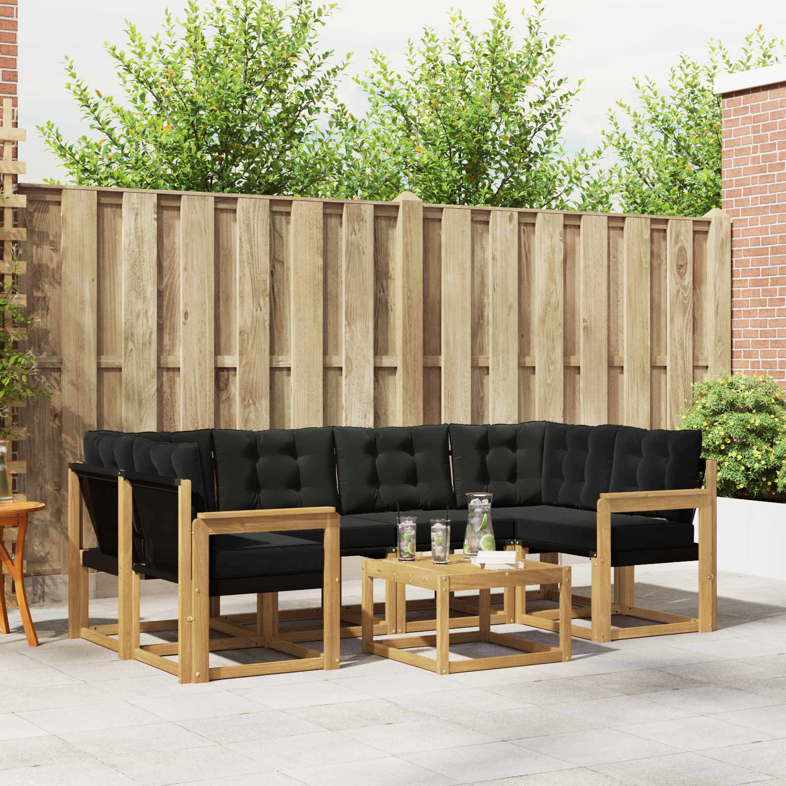 Buiten bankenset met kussen 7 pcs Wit en zwart