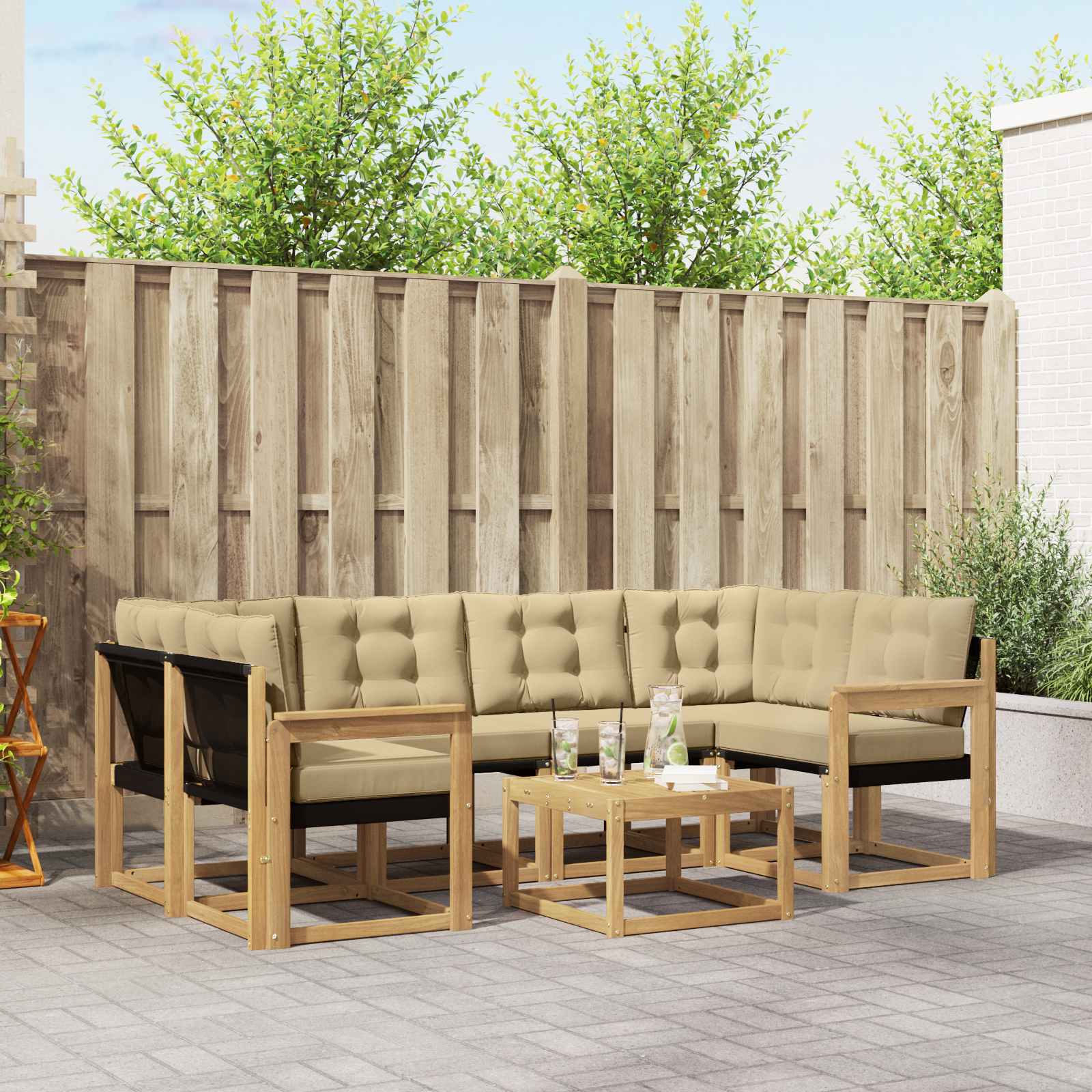 Buiten bankenset met kussen 7 pcs Wit en Beige