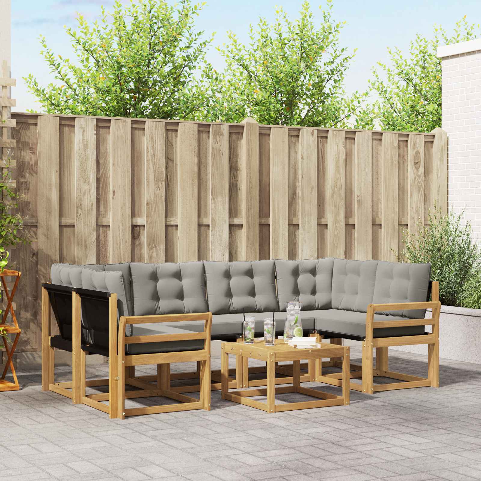 Buiten bankenset met kussen 7 pcs Wit en Lichtgrijs – afbeelding 1
