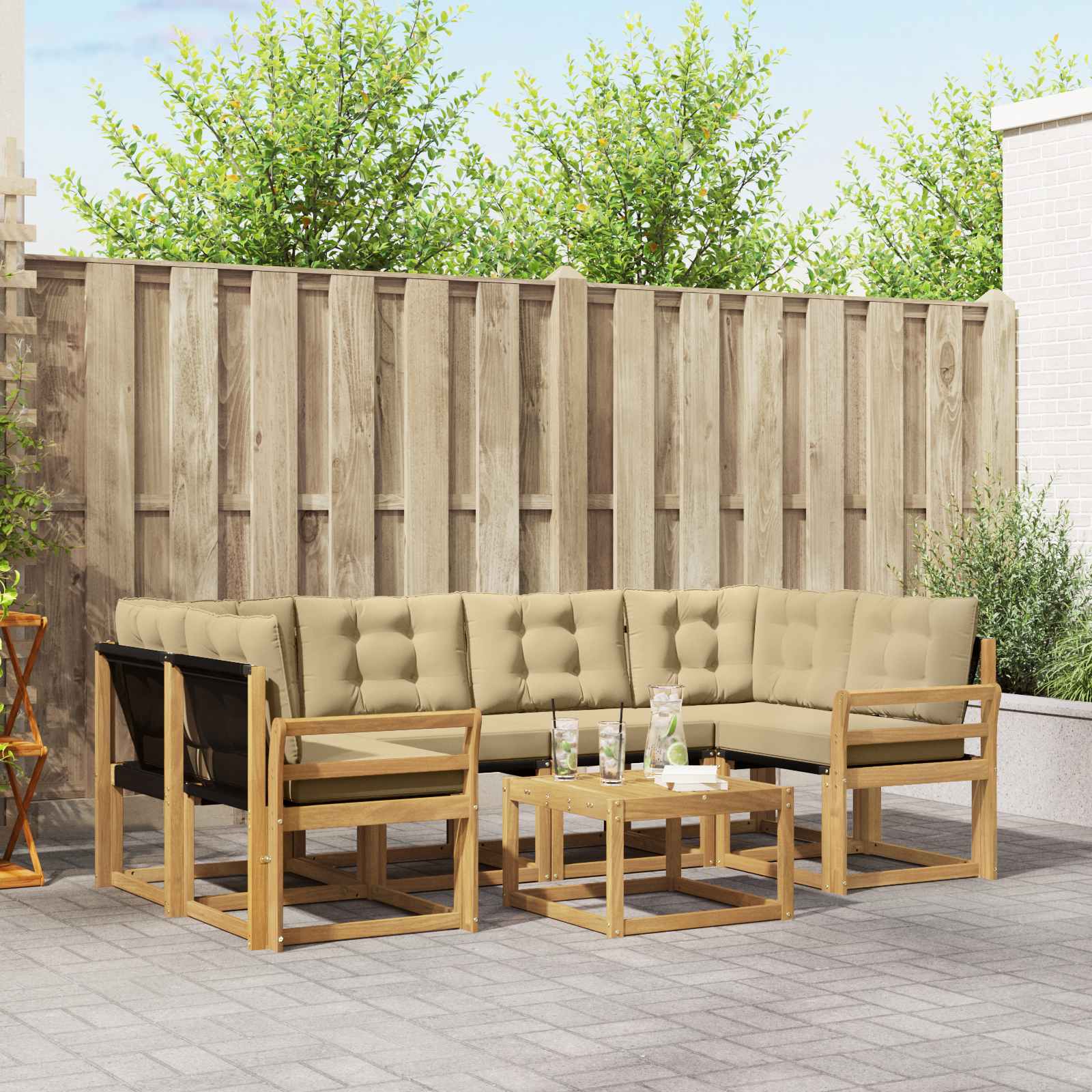 Buiten bankenset met kussen 7 pcs Wit en Beige – afbeelding 1
