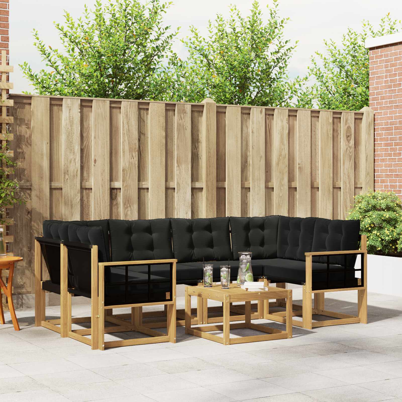 Buiten bankenset met kussen 7 pcs Wit en zwart