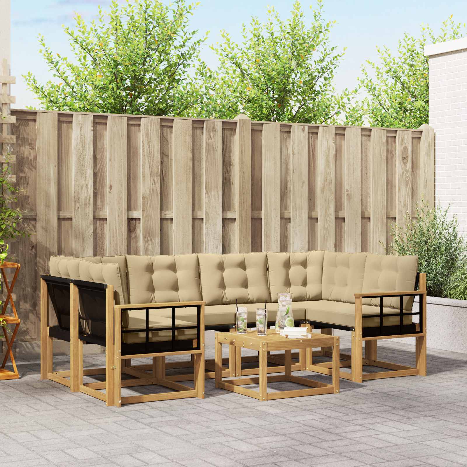 Buiten bankenset met kussen 7 pcs Wit en Beige – afbeelding 1