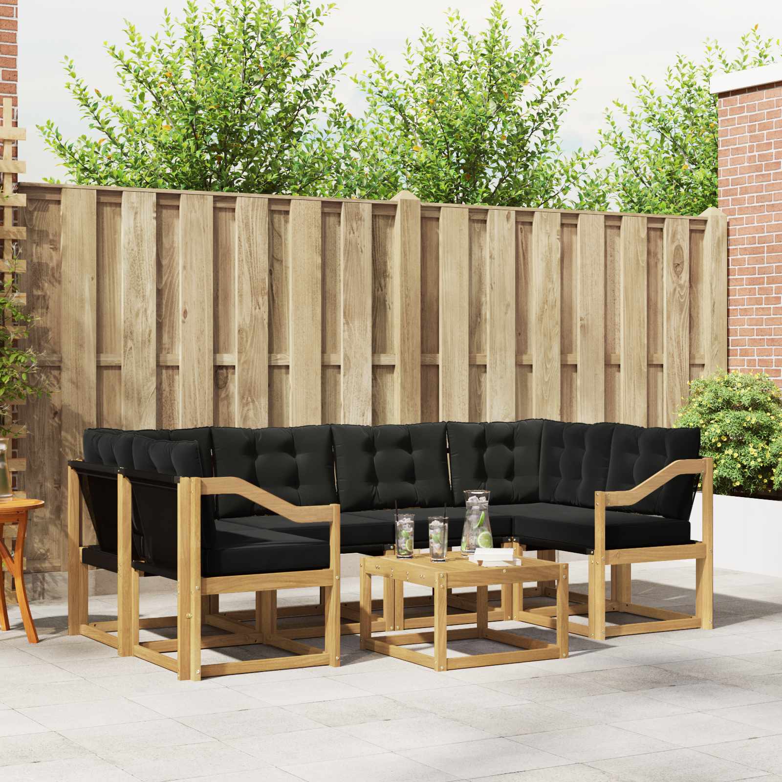 Buiten bankenset met kussen 7 pcs Wit en zwart – afbeelding 1