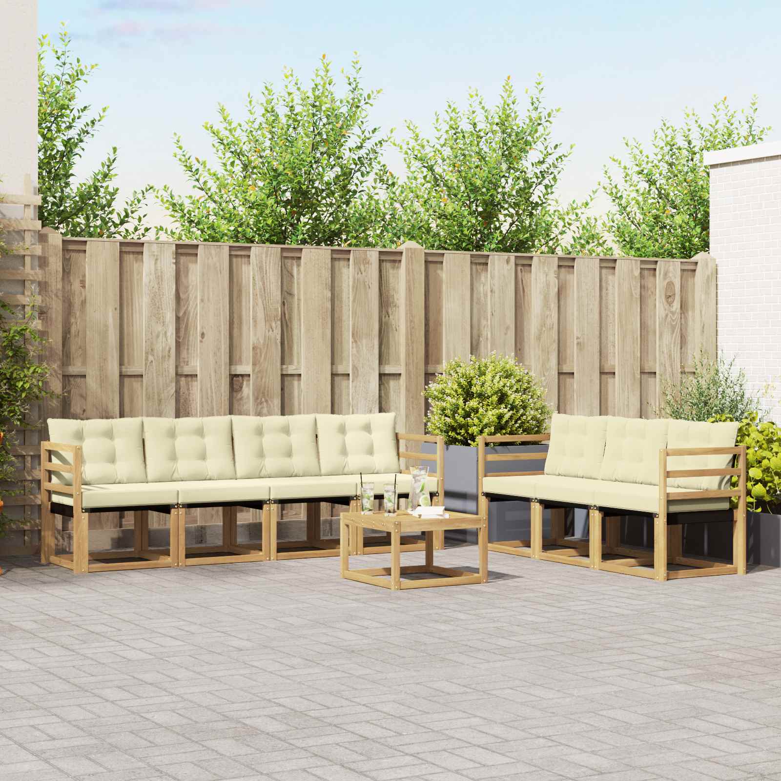 Buiten bankenset met kussen 8 pcs Wit en crèmekleurig