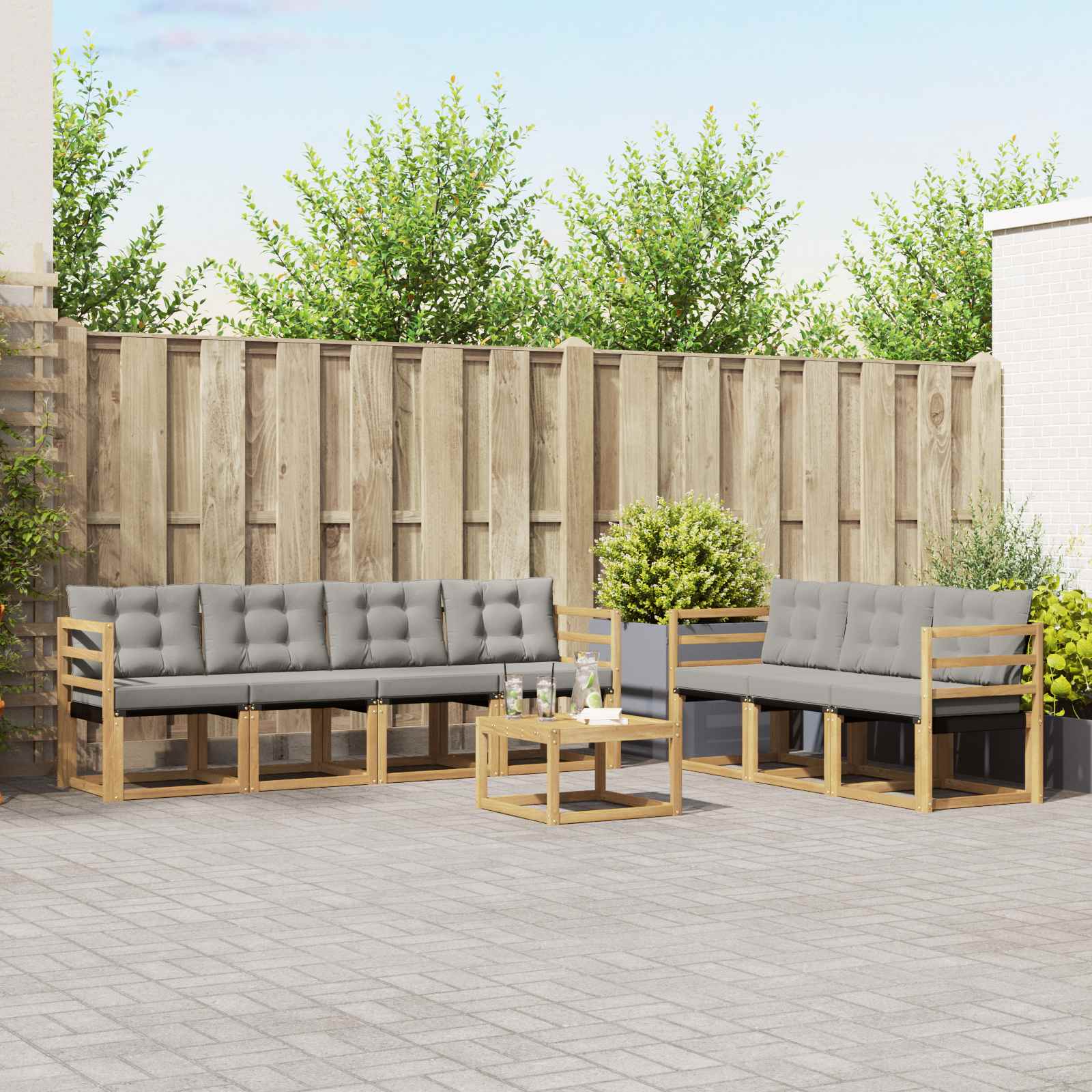 Buiten bankenset met kussen 8 pcs Wit en Lichtgrijs – afbeelding 1