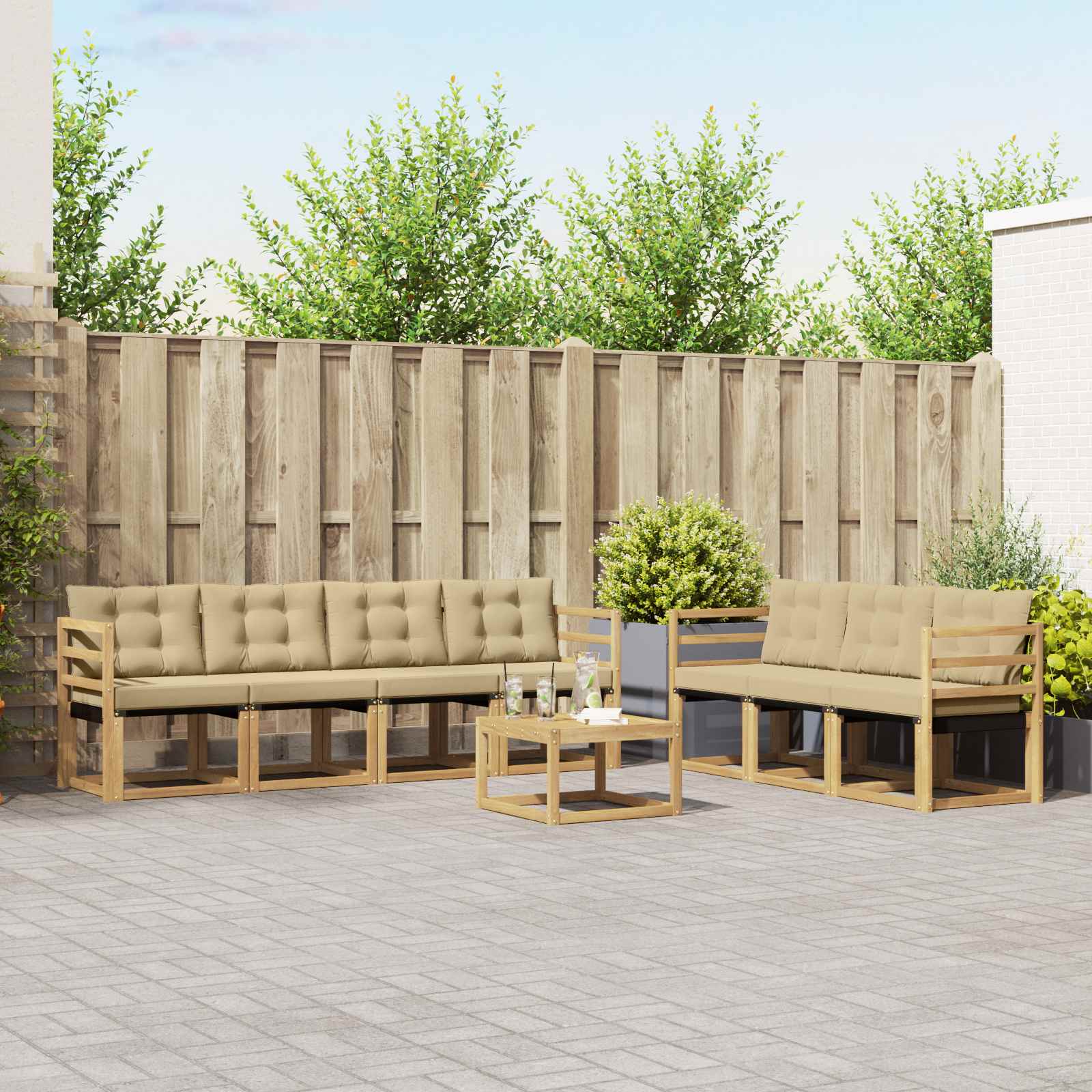 Buiten bankenset met kussen 8 pcs Wit en Beige – afbeelding 1