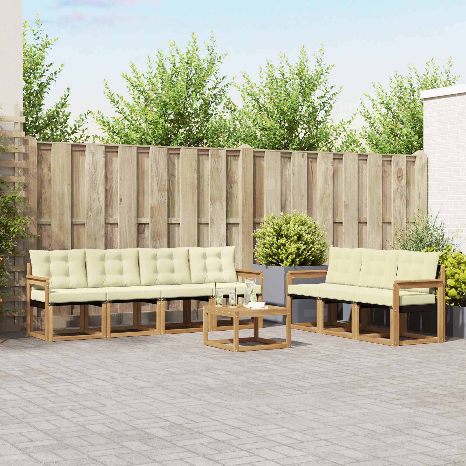 Buiten bankenset met kussen 8 pcs Wit en crèmekleurig – afbeelding 1