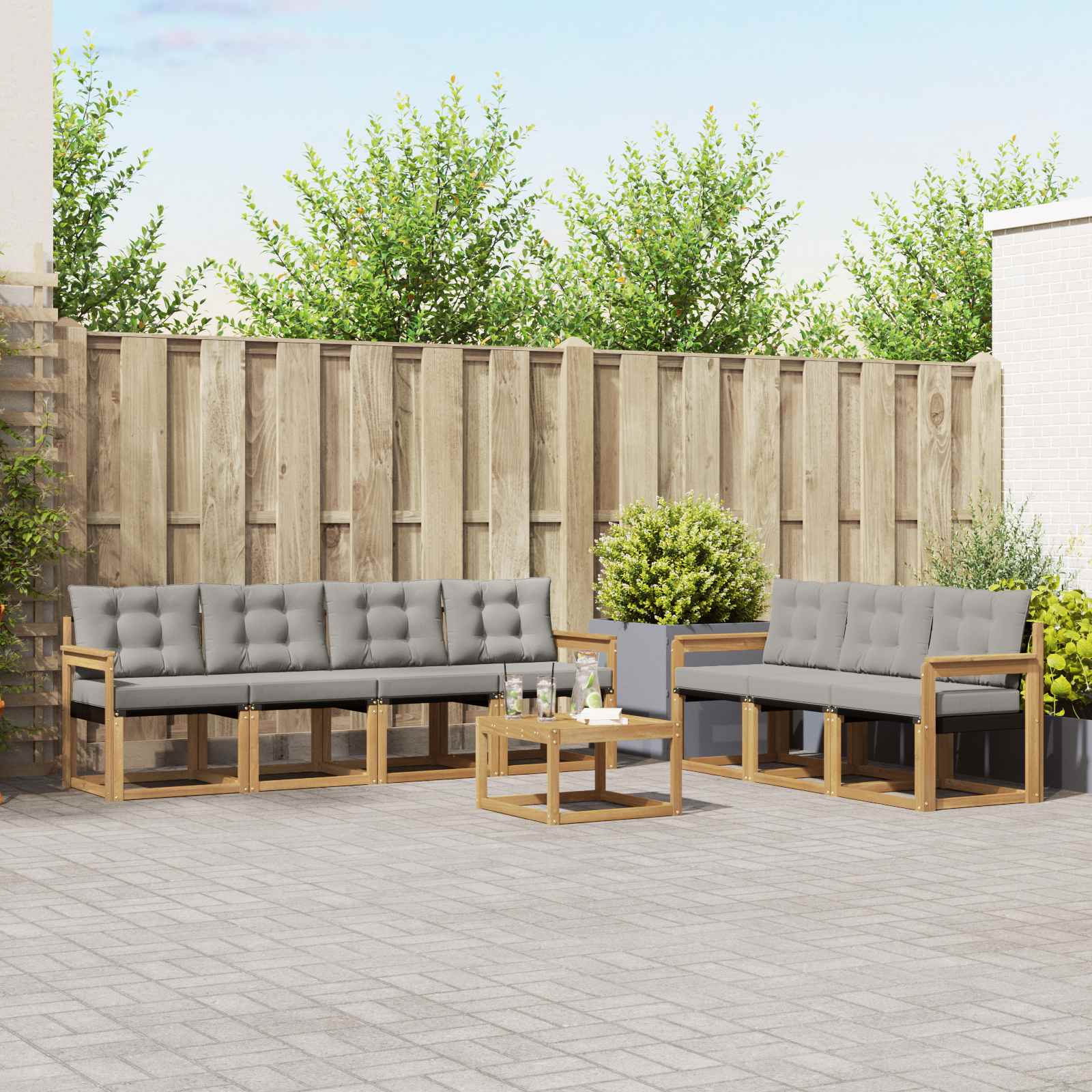Buiten bankenset met kussen 8 pcs Wit en Lichtgrijs
