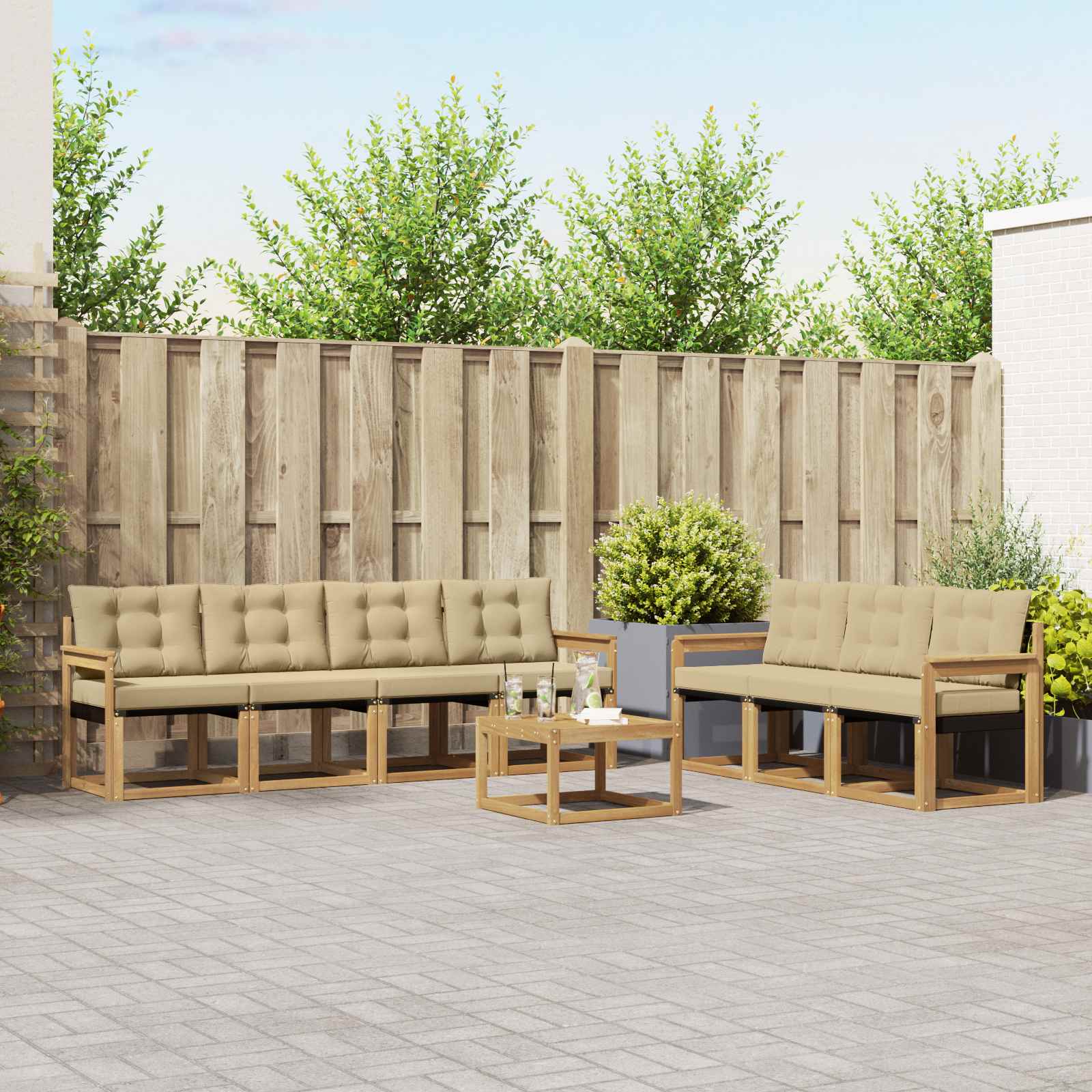 Buiten bankenset met kussen 8 pcs Wit en Beige – afbeelding 1