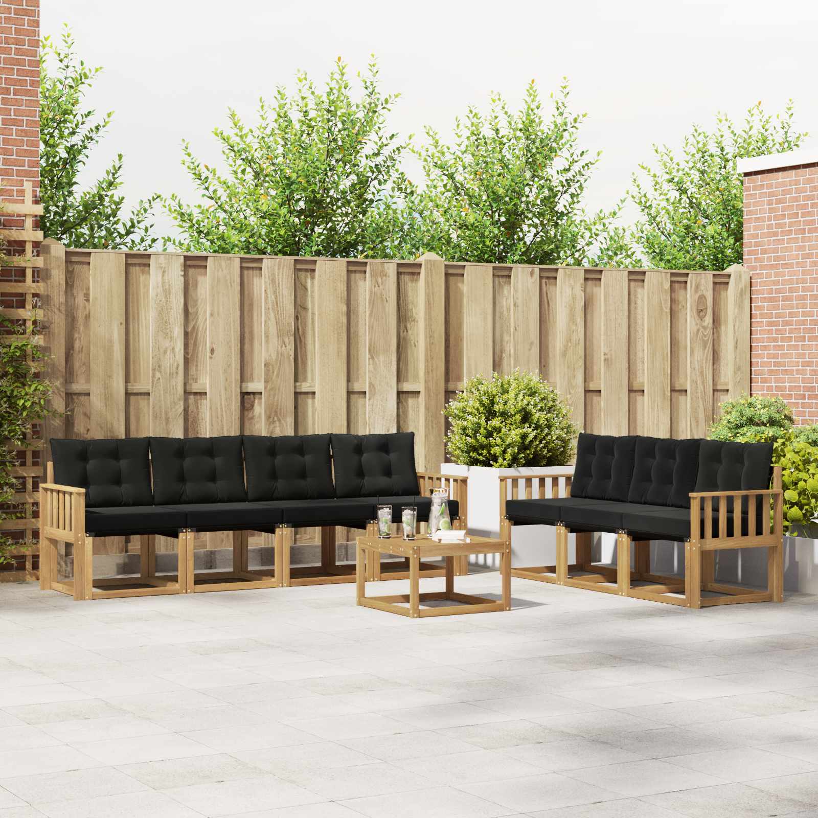 Buiten bankenset met kussen 8 pcs Wit en zwart – afbeelding 1
