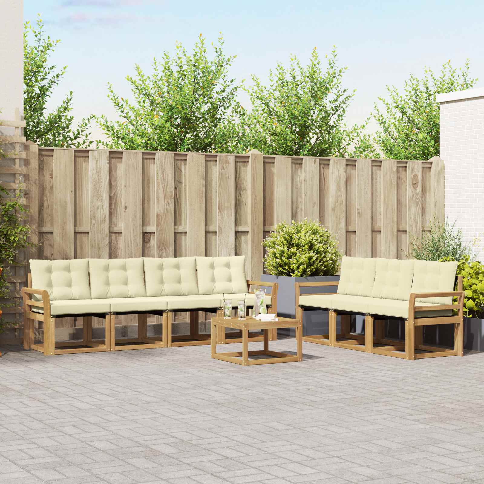 Buiten bankenset met kussen 8 pcs Wit en crèmekleurig
