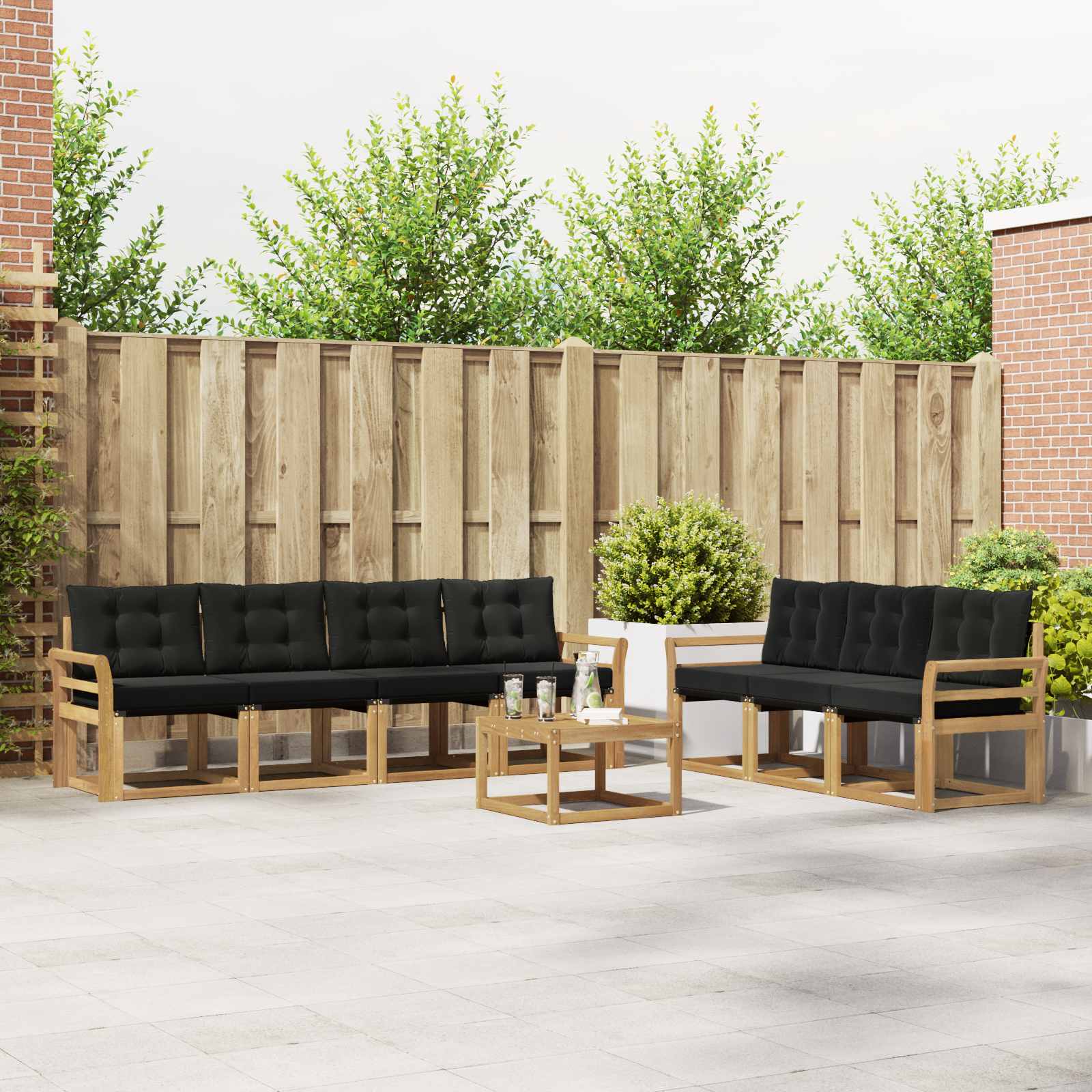 Buiten bankenset met kussen 8 pcs Wit en zwart – afbeelding 1