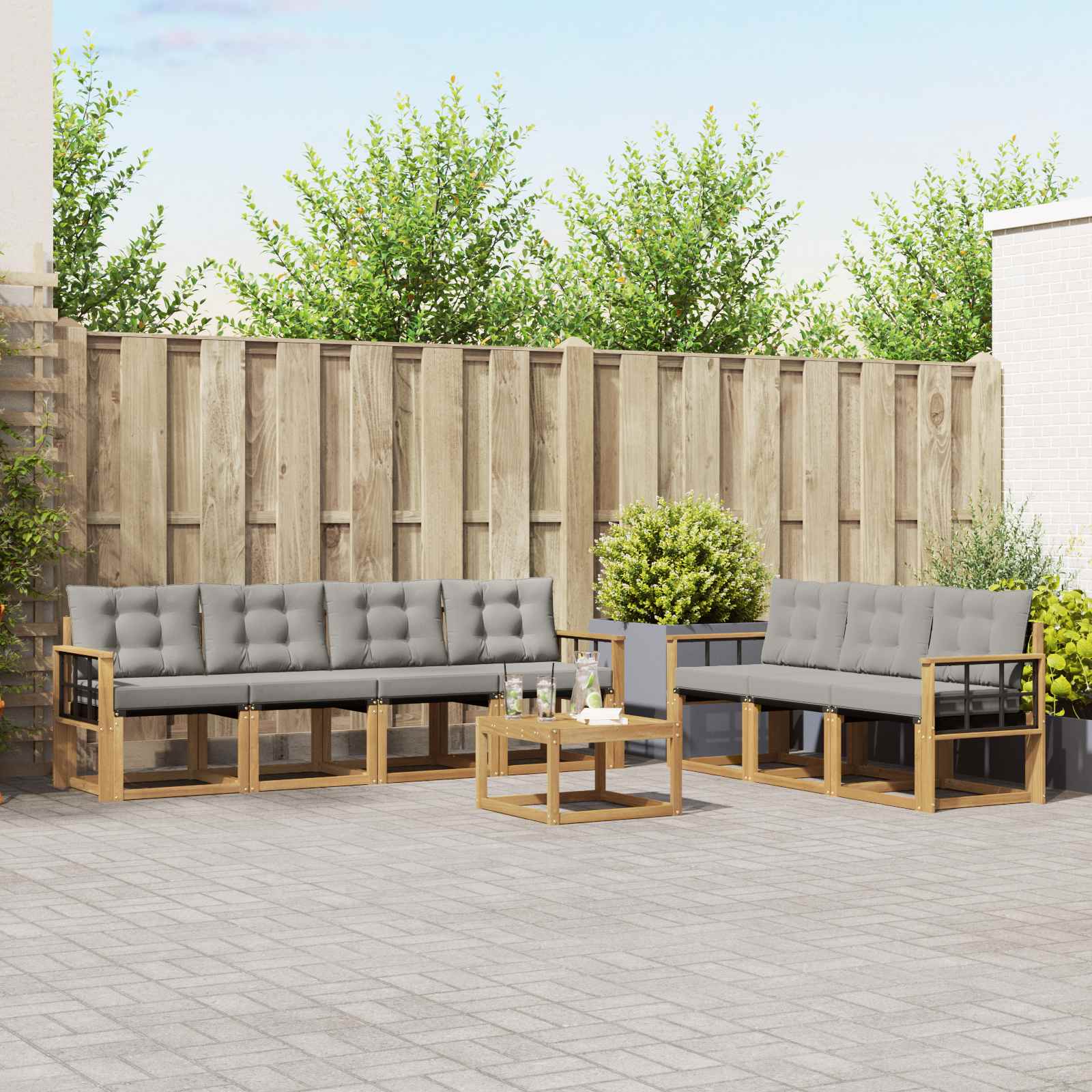 Buiten bankenset met kussen 8 pcs Wit en Lichtgrijs – afbeelding 1