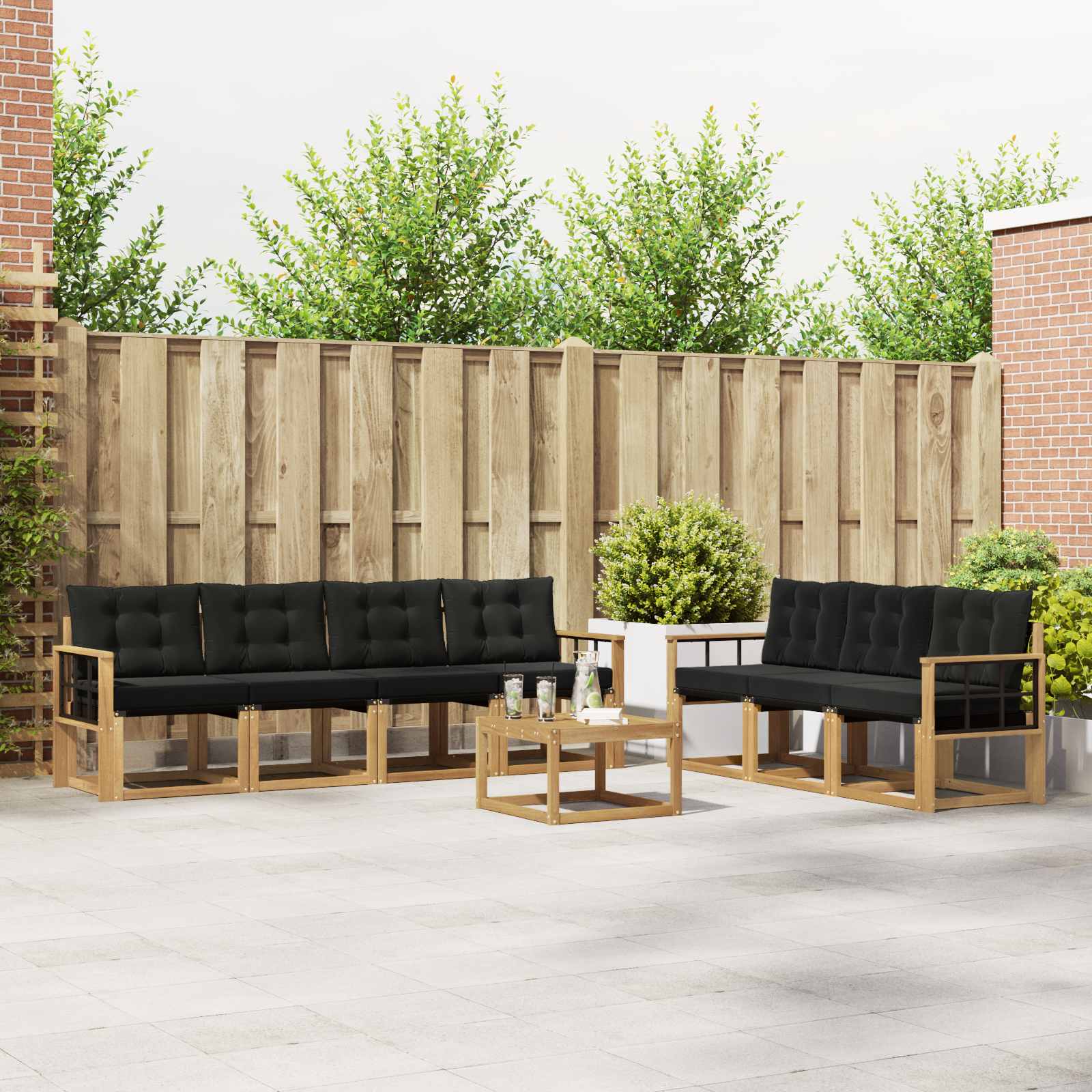 Buiten bankenset met kussen 8 pcs Wit en zwart