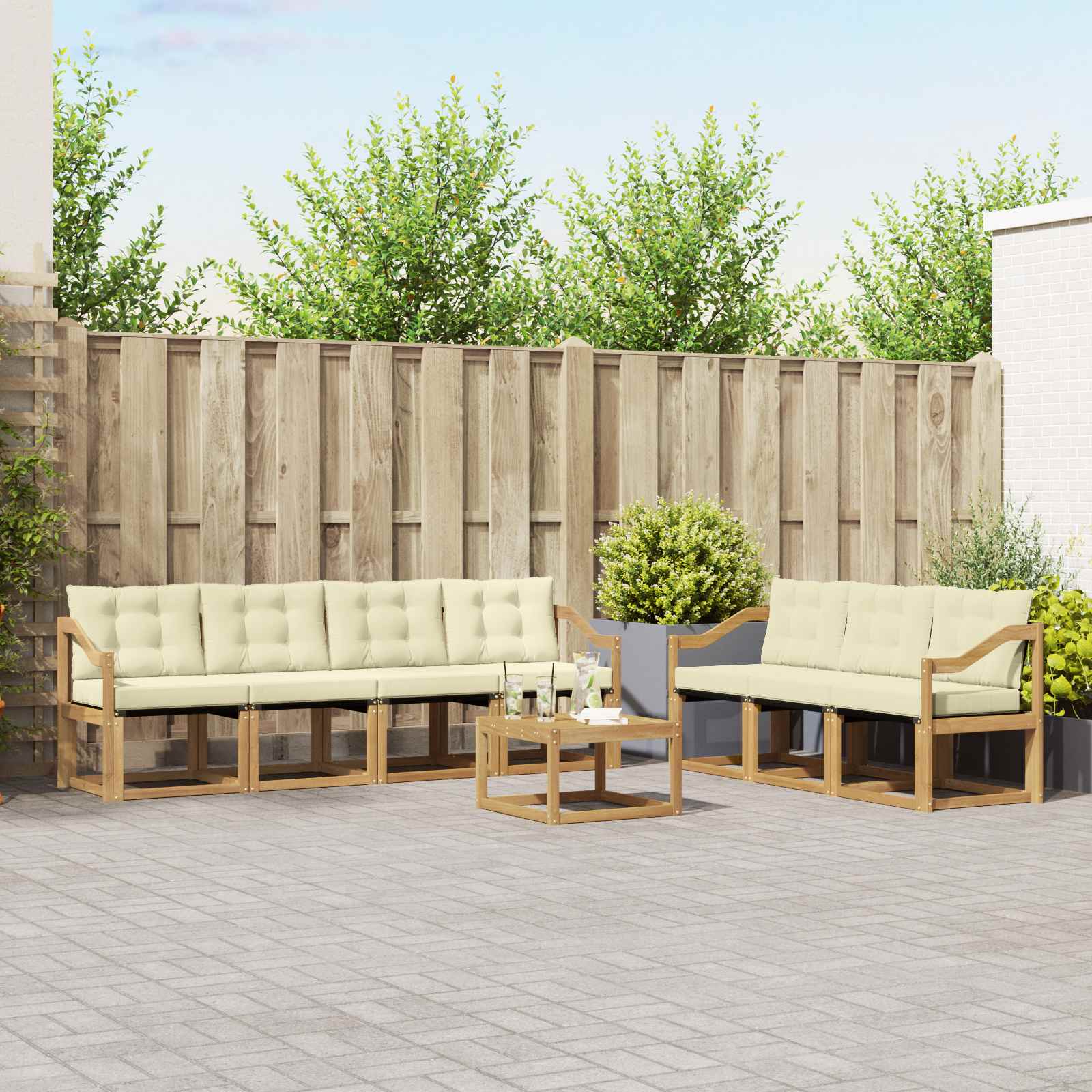 Buiten bankenset met kussen 8 pcs Wit en crèmekleurig – afbeelding 1