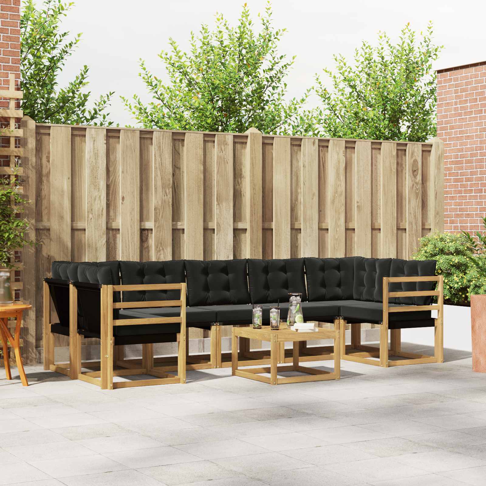 Buiten bankenset met kussen 8 pcs Wit en zwart