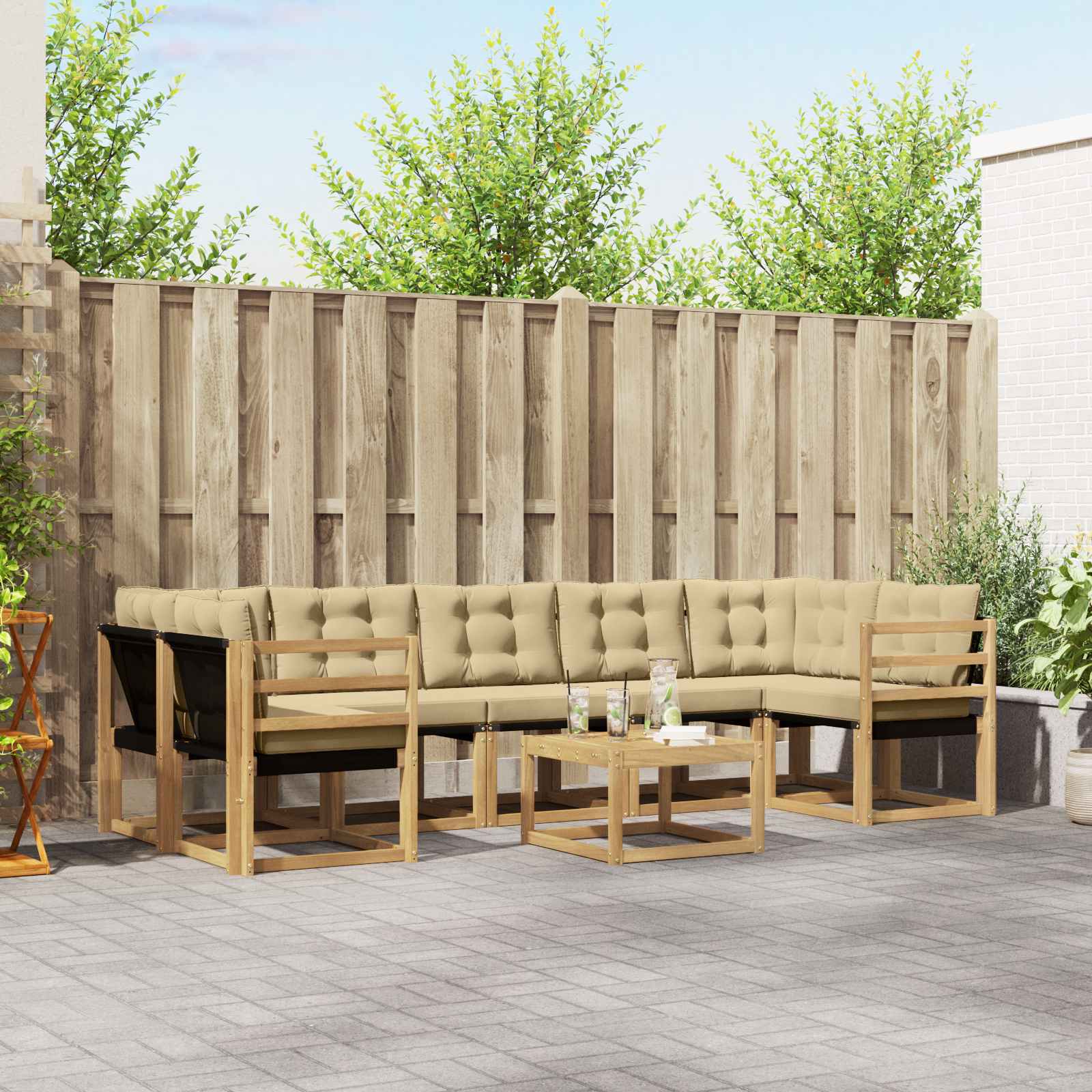 Buiten bankenset met kussen 8 pcs Wit en Beige