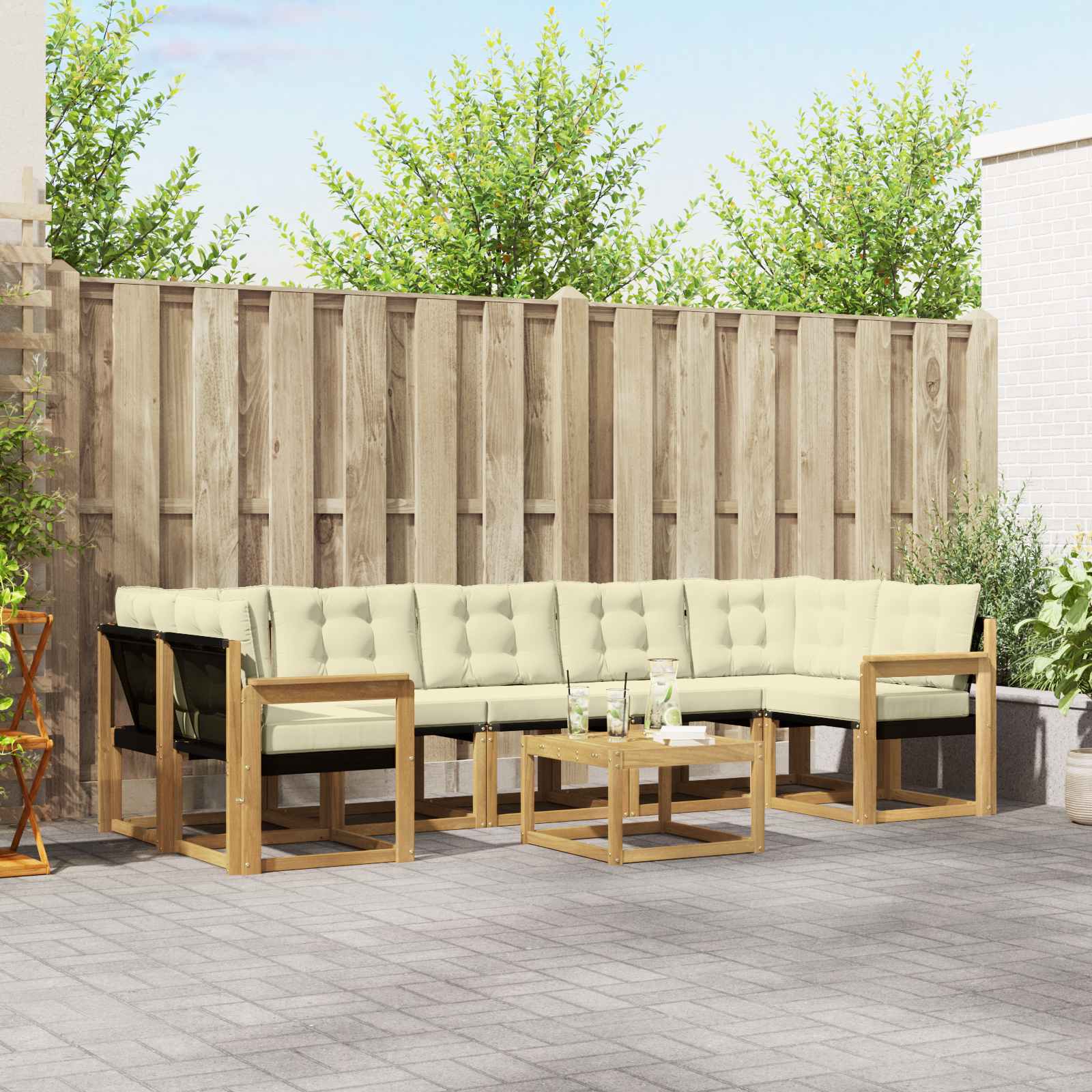 Buiten bankenset met kussen 8 pcs Wit en crèmekleurig – afbeelding 1