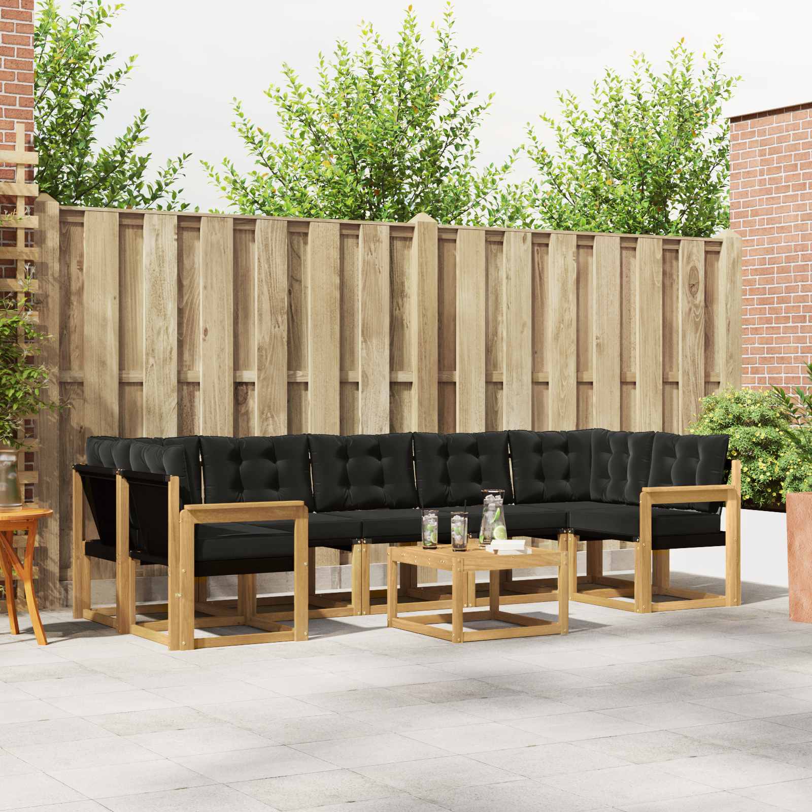 Buiten bankenset met kussen 8 pcs Wit en zwart – afbeelding 1