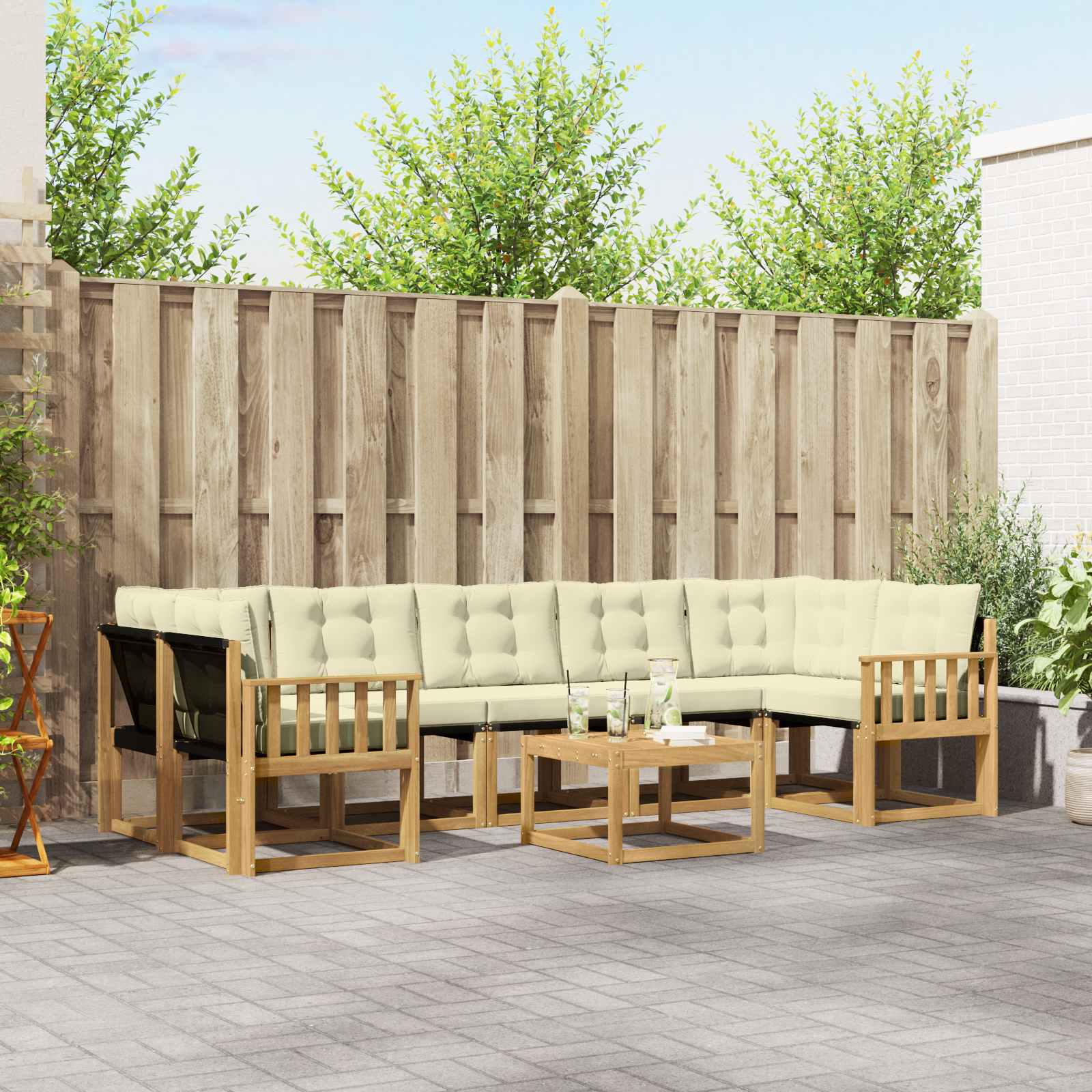 Buiten bankenset 8 pcs Massief Acaciahout en Textilene – afbeelding 1