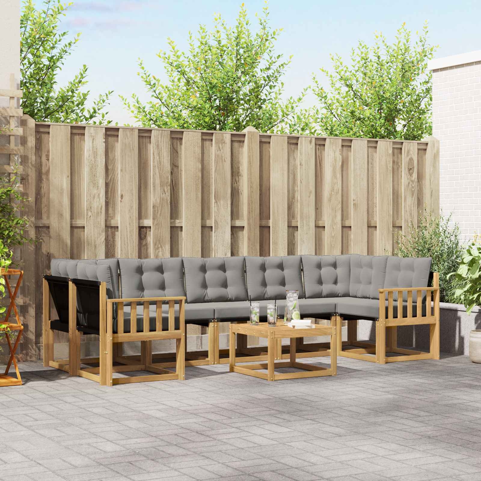 Buiten bankenset met kussen 8 pcs Wit en Lichtgrijs – afbeelding 1