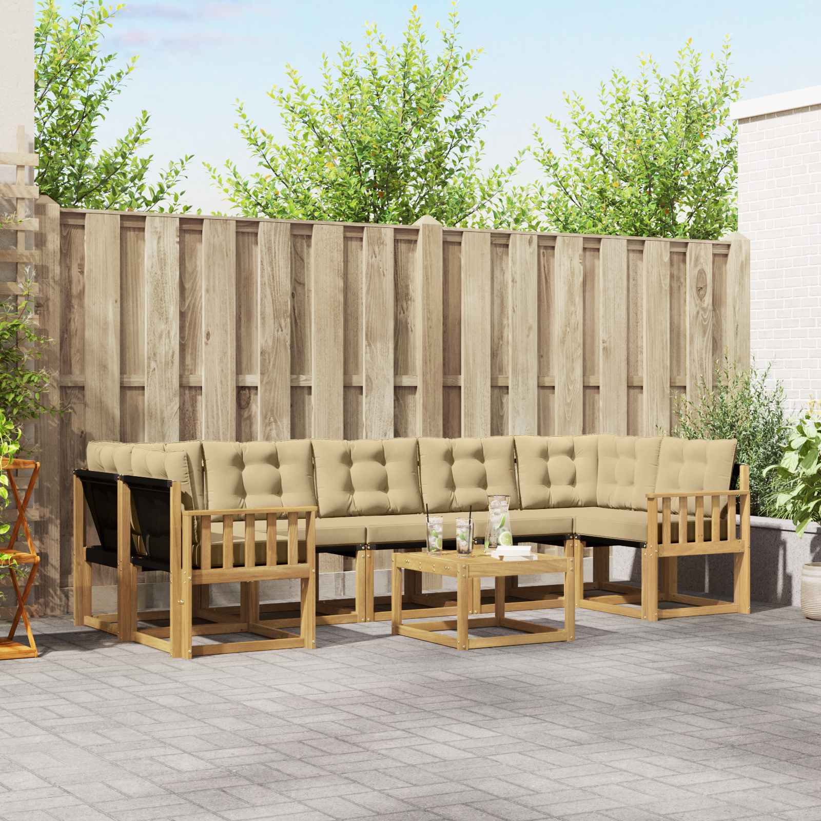 Buiten bankenset met kussen 8 pcs Wit en Beige