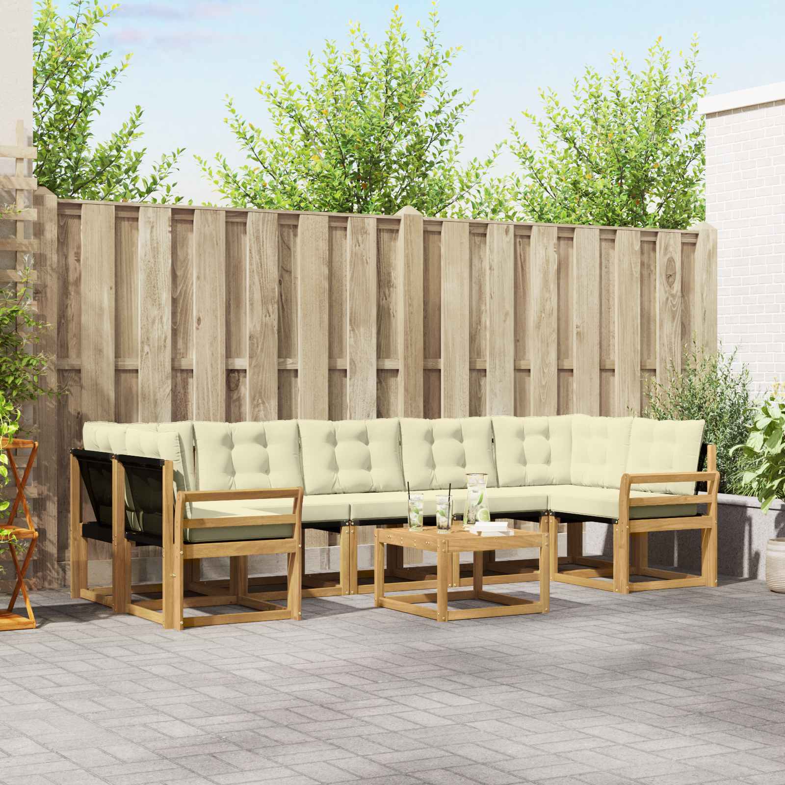 Buiten bankenset met kussen 8 pcs Wit en crèmekleurig
