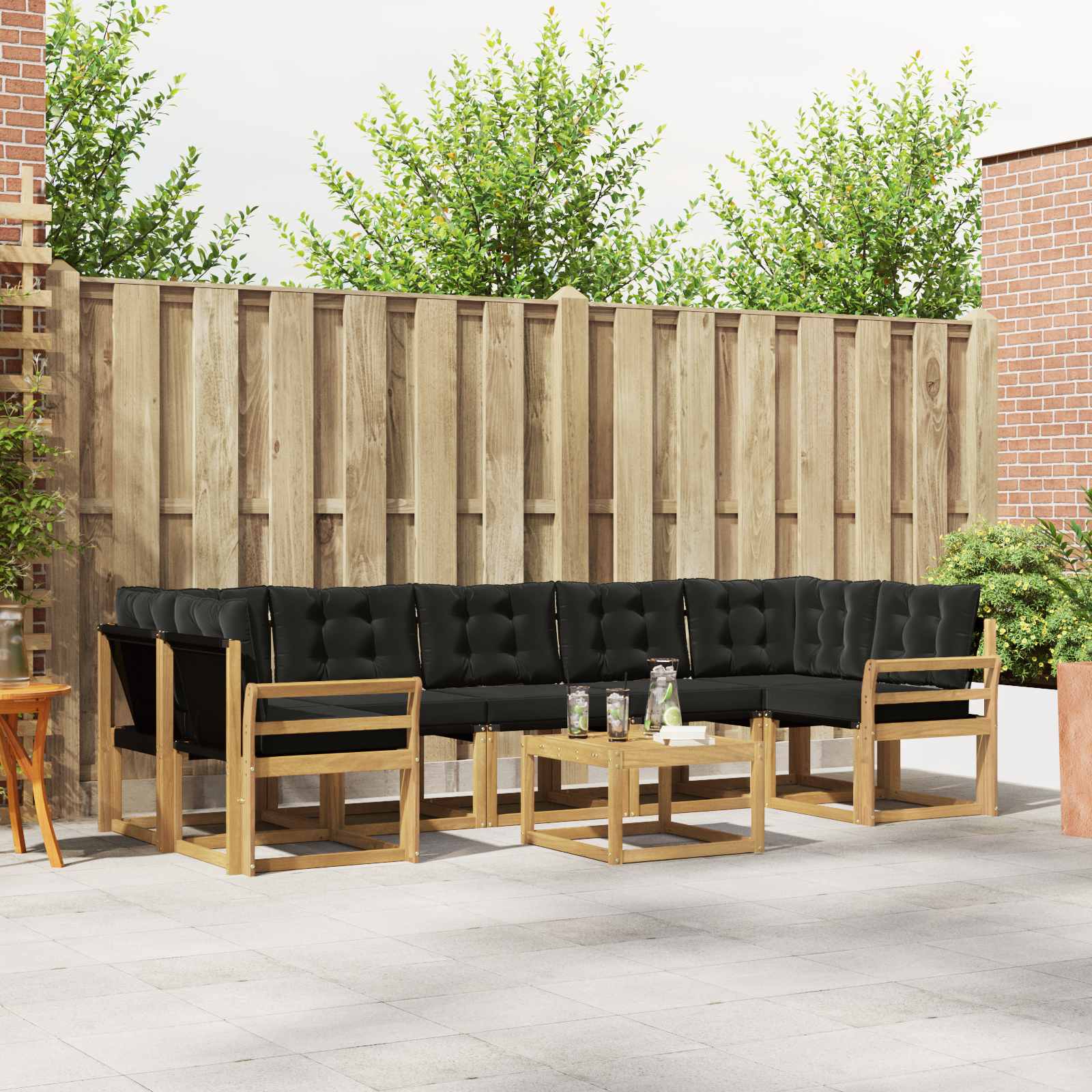 Buiten bankenset met kussen 8 pcs Wit en zwart