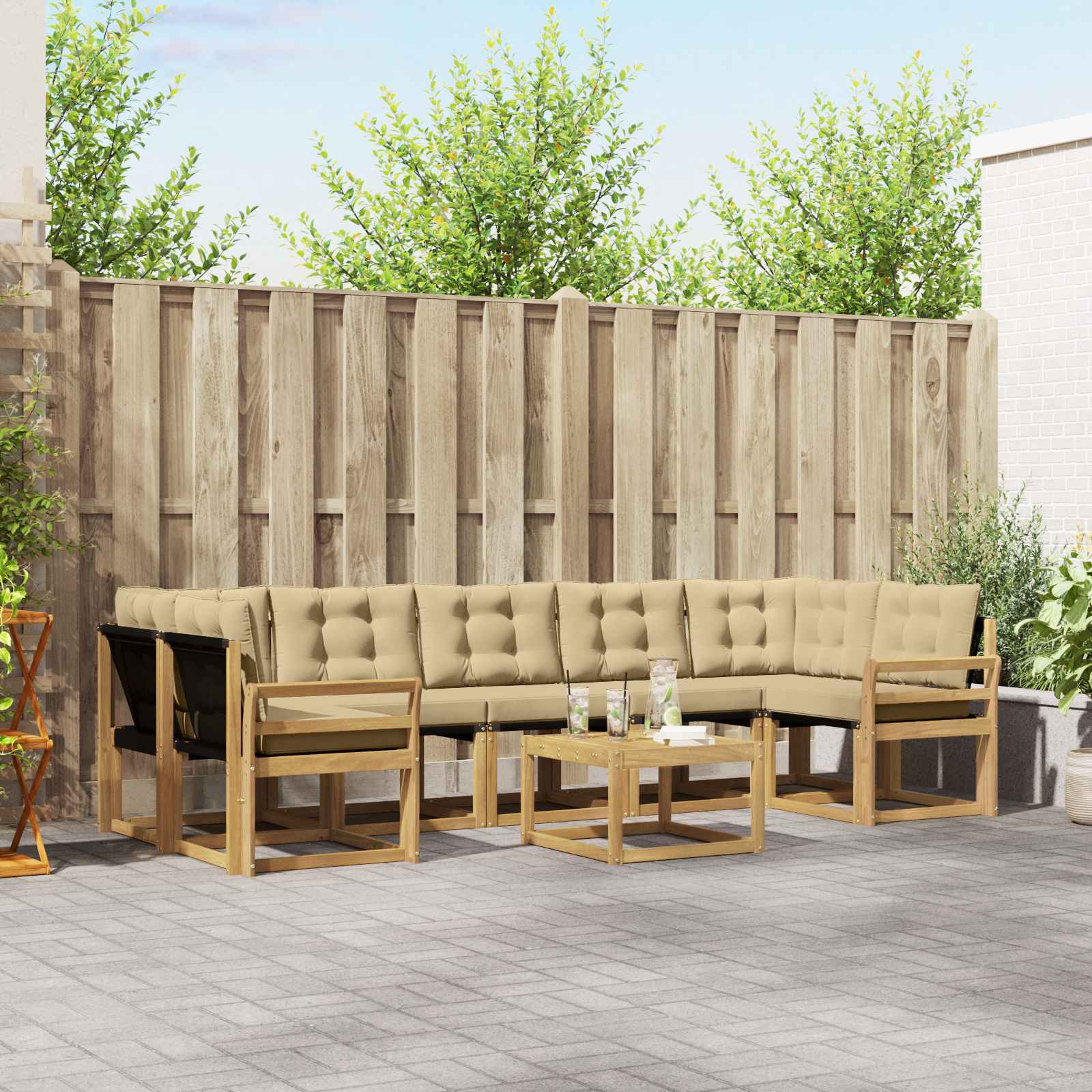 Buiten bankenset met kussen 8 pcs Wit en Beige – afbeelding 1