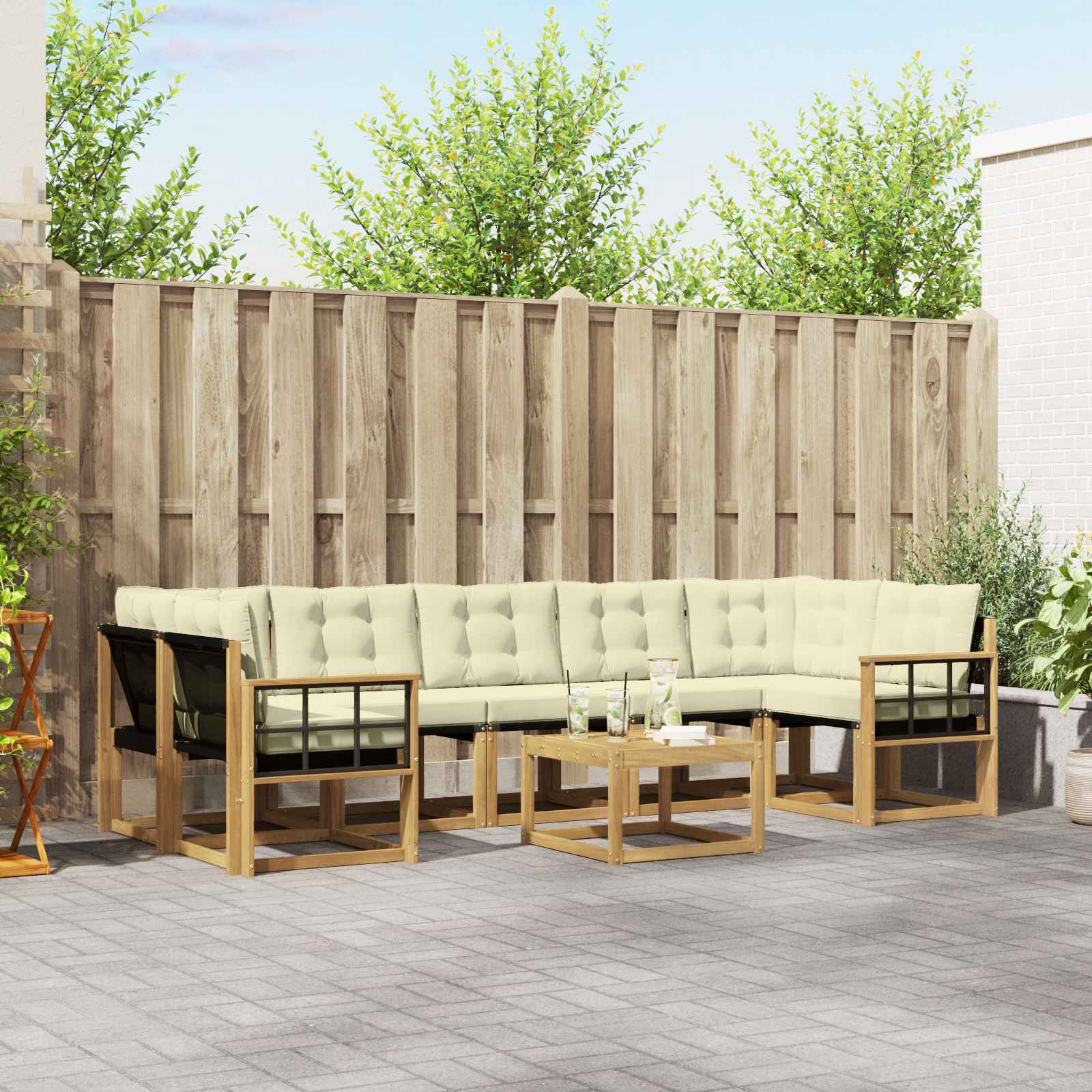 Buiten bankenset met kussen 8 pcs Wit en crèmekleurig