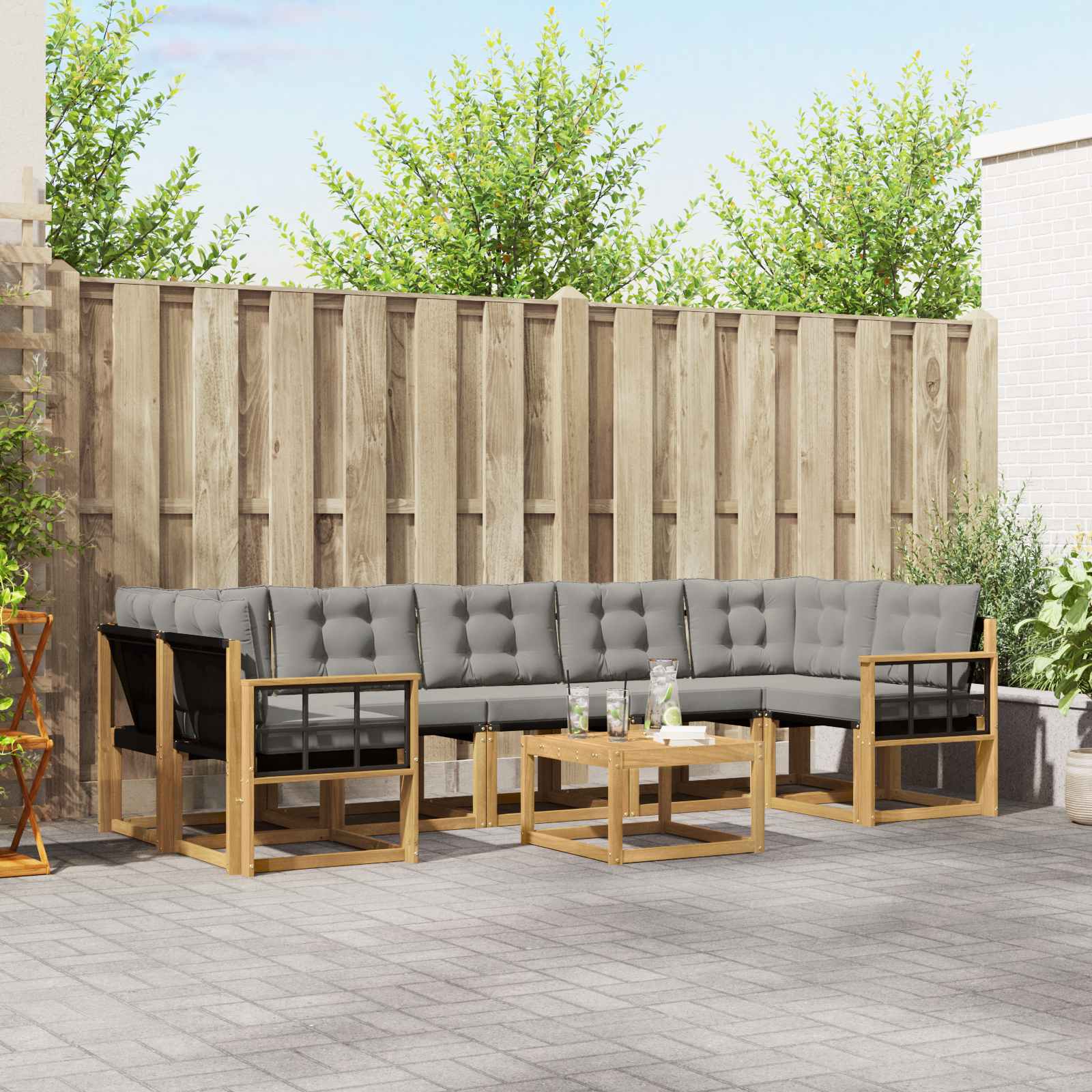 Buiten bankenset met kussen 8 pcs Wit en Lichtgrijs