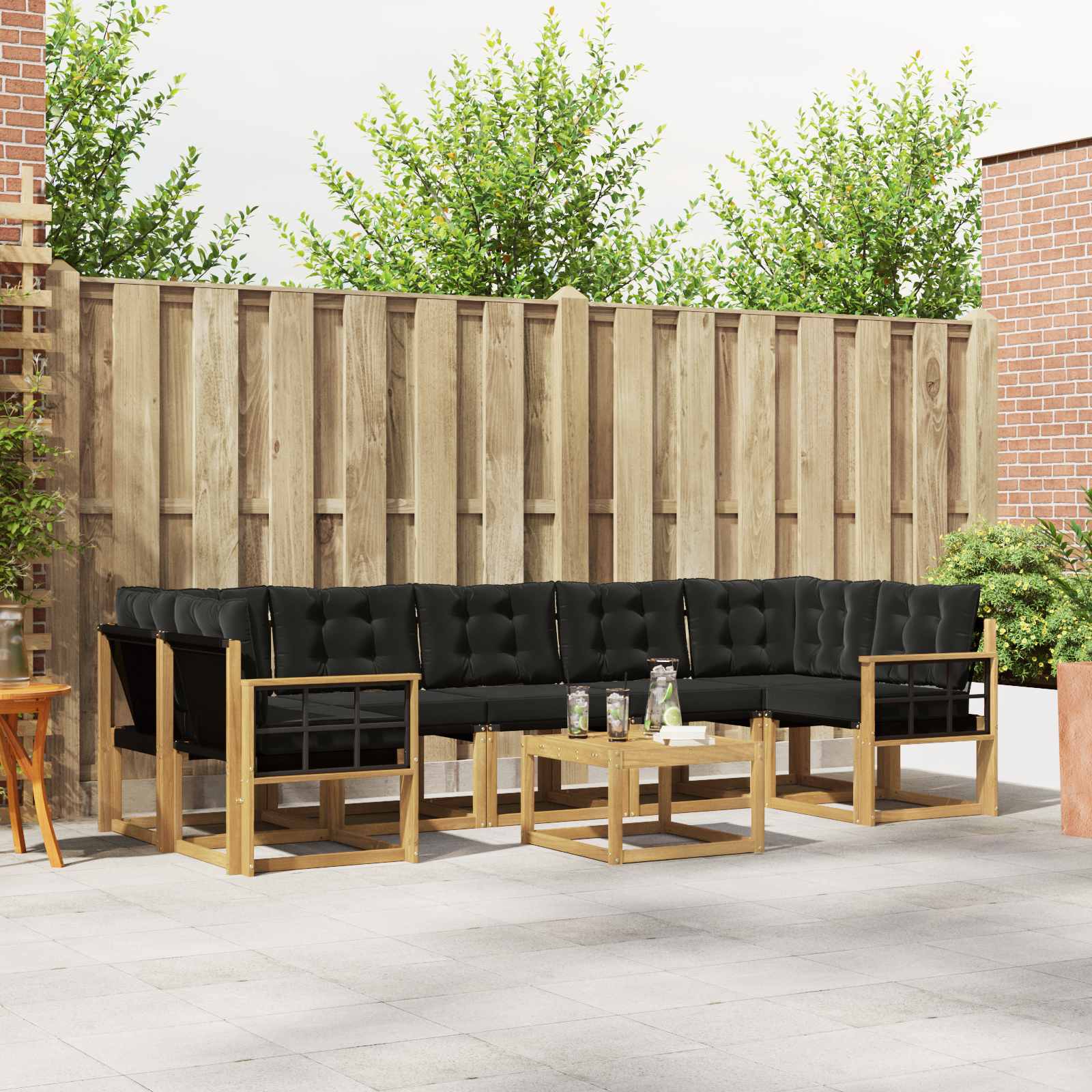 Buiten bankenset met kussen 8 pcs Wit en zwart – afbeelding 1