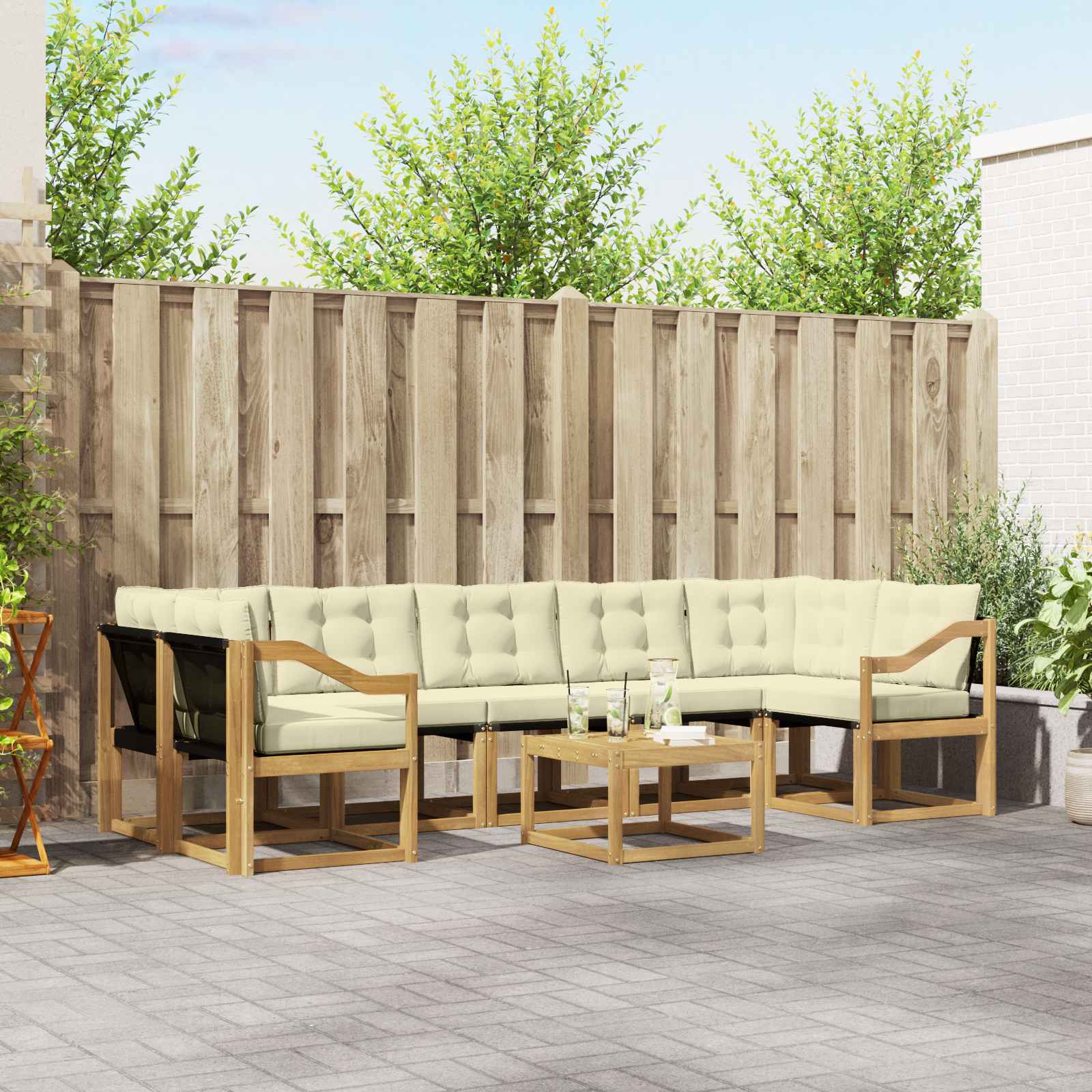 Buiten bankenset met kussen 8 pcs Wit en crèmekleurig