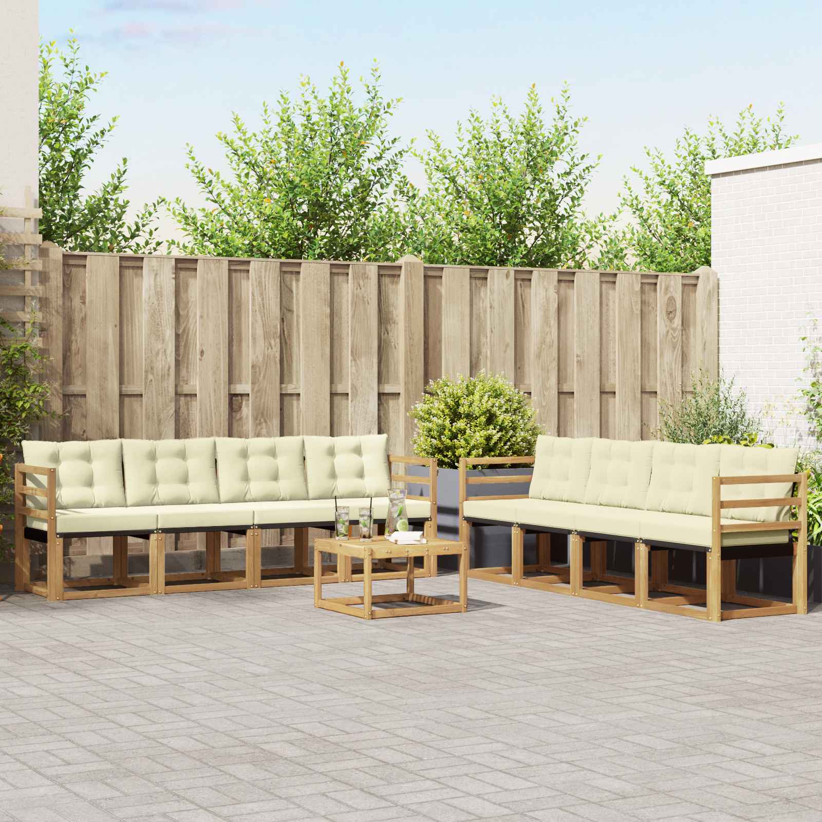 Buiten bankenset met kussen 9 pcs Wit en crèmekleurig – afbeelding 1