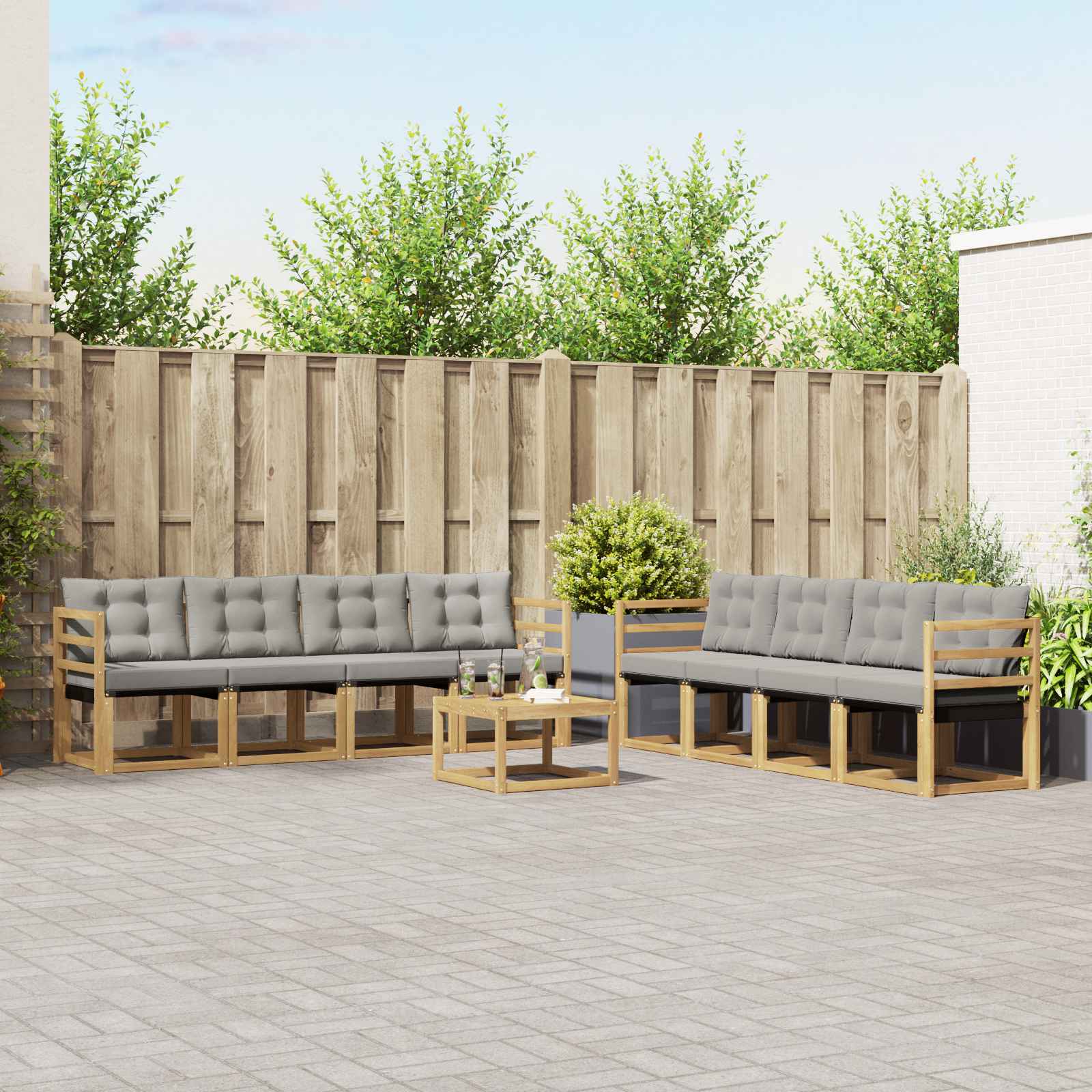 Buiten bankenset met kussen 9 pcs Wit en Lichtgrijs – afbeelding 1